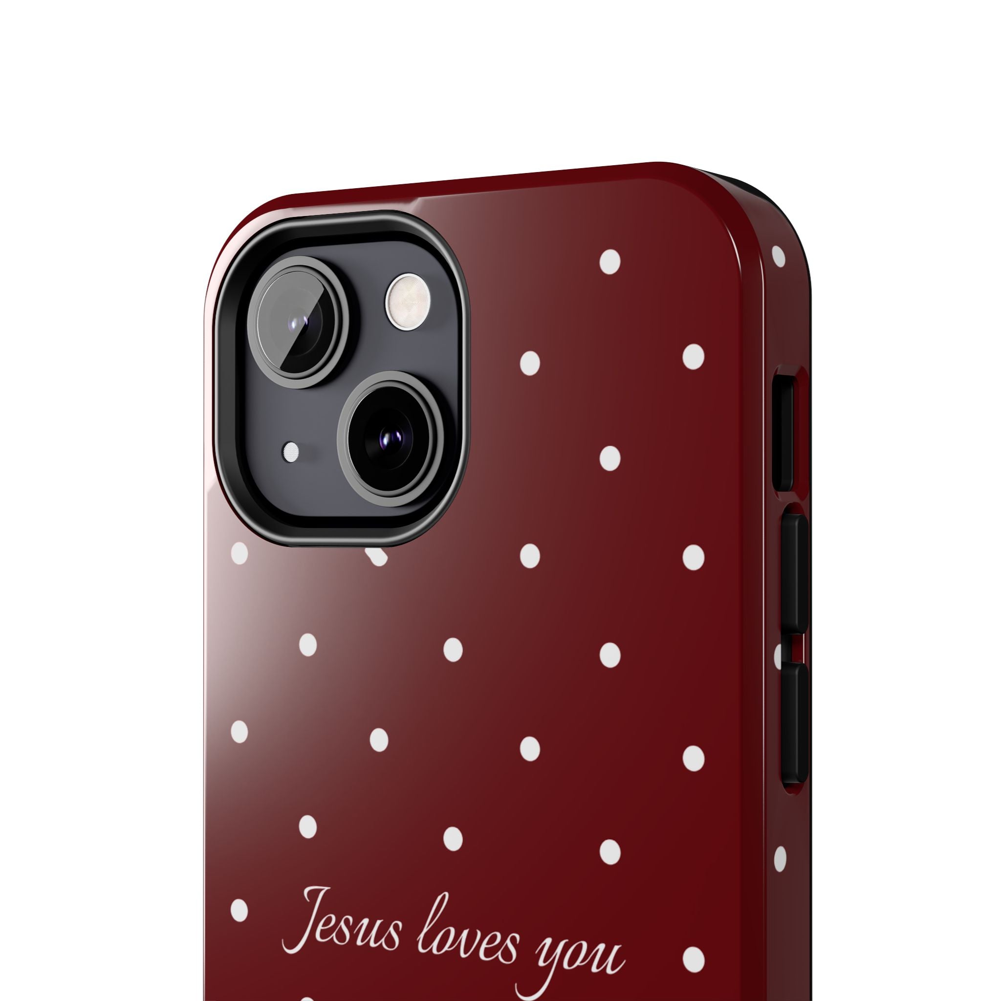 Jesus Loves You Dark Red and White Polka Dot Case