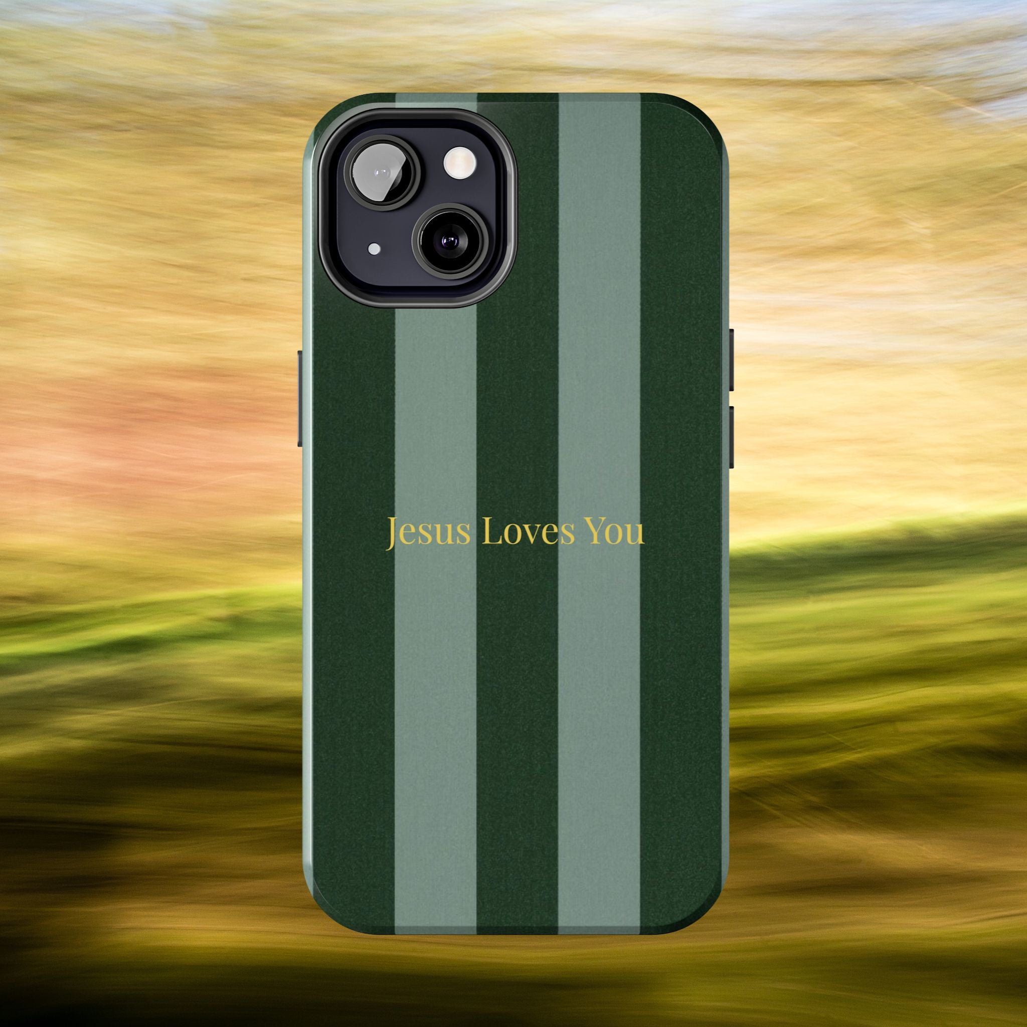 Green Striped Phone Case-Jesus Loves You Phone Case