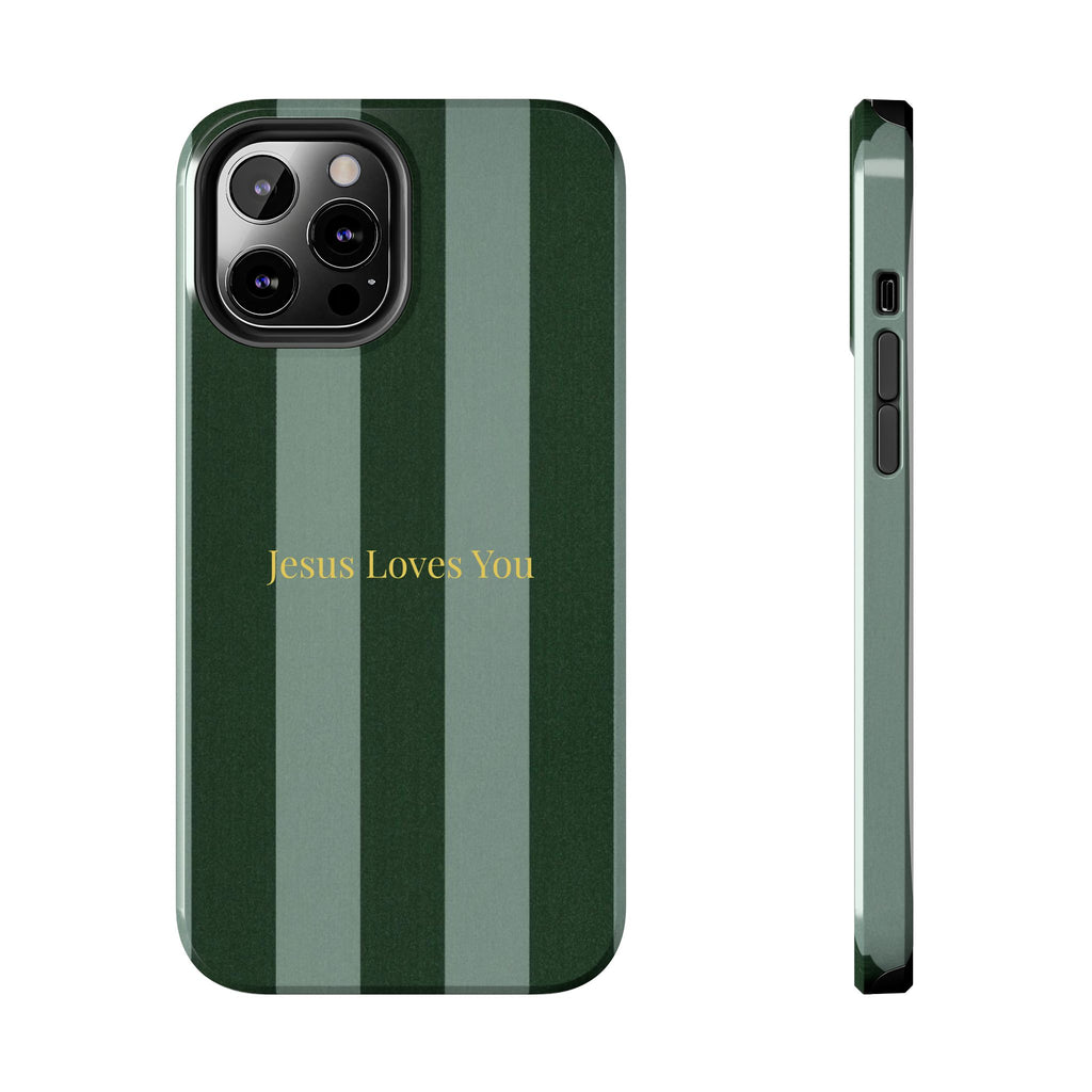 Green Striped Phone Case-Jesus Loves You Phone Case