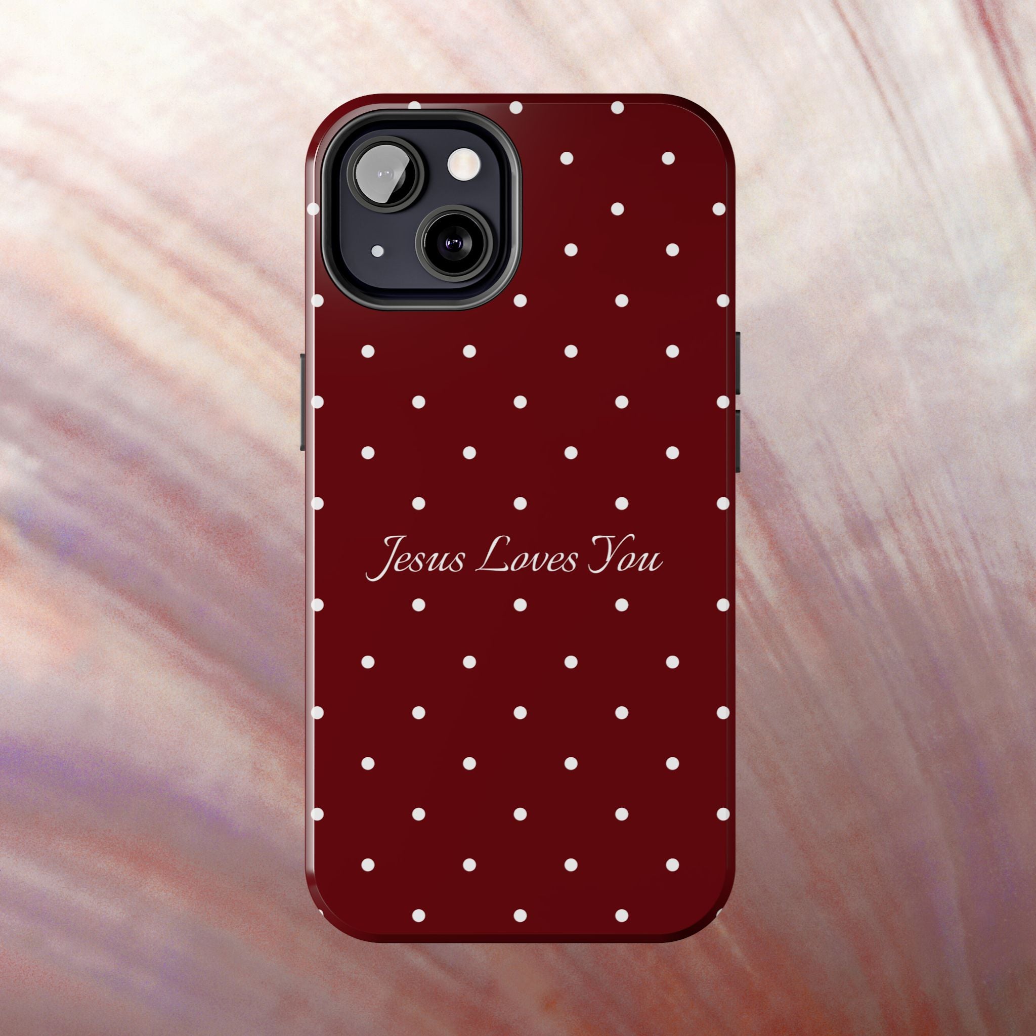 Dark Red and White Polka Dot Phone Case - Jesus Loves You Protective Phone Case