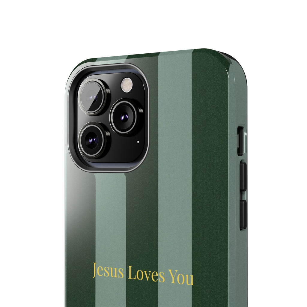 Green Striped Phone Case-Jesus Loves You Phone Case