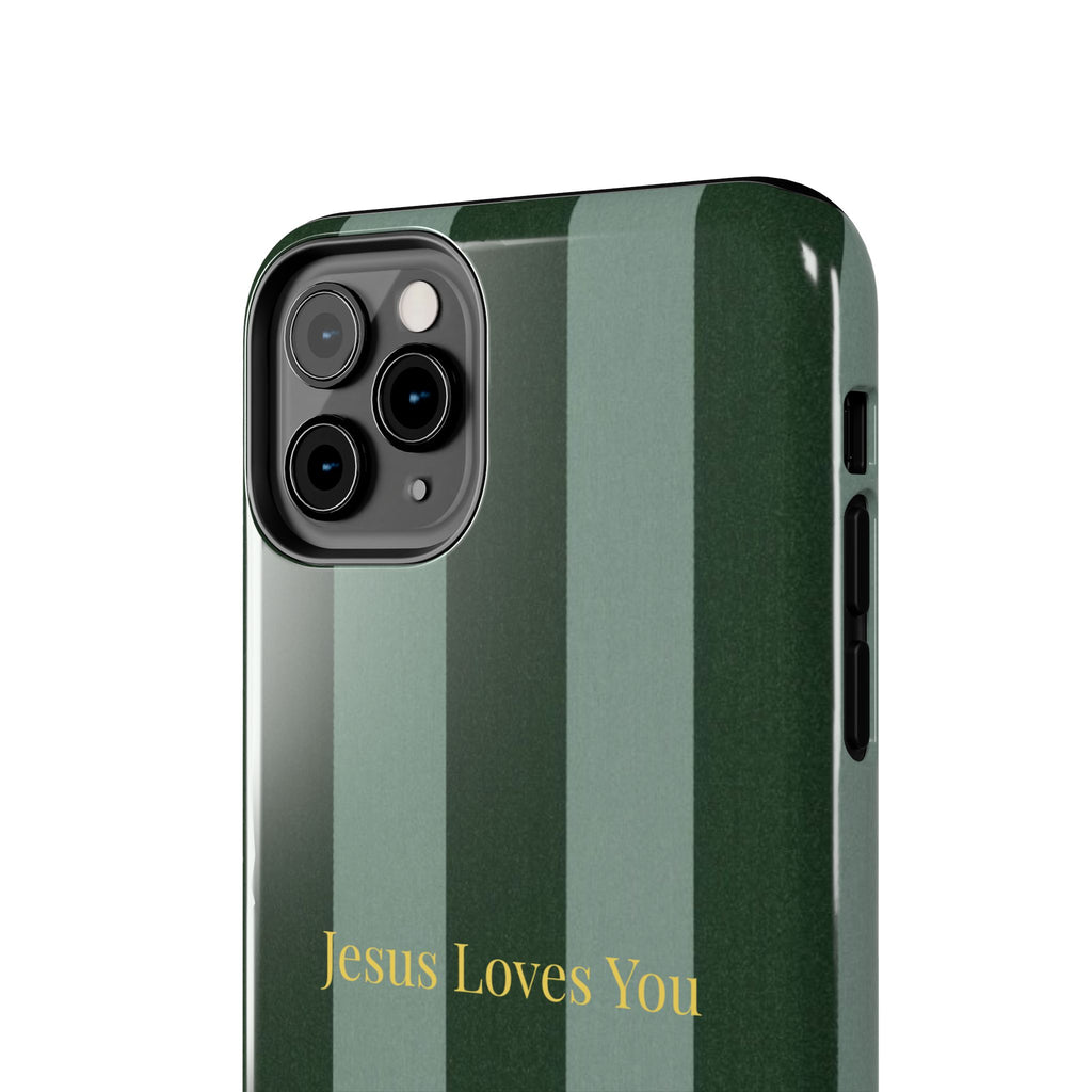 Green Striped Phone Case-Jesus Loves You Phone Case