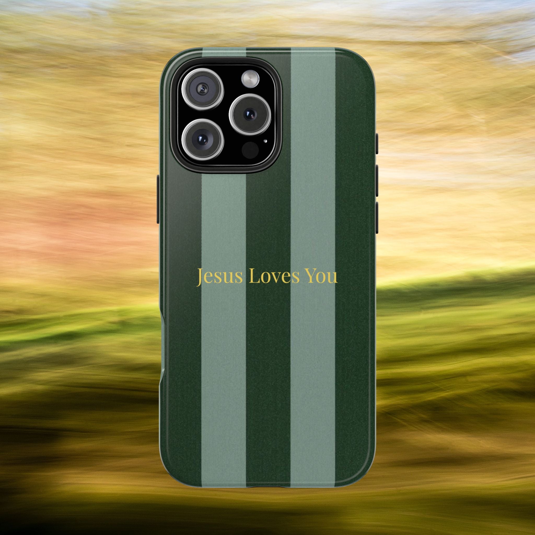 Green Striped Phone Case-Jesus Loves You Phone Case