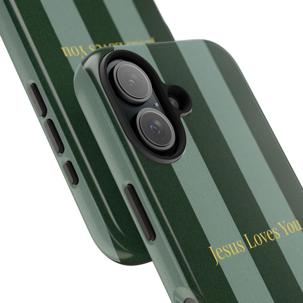 Green Striped Phone Case-Jesus Loves You Phone Case