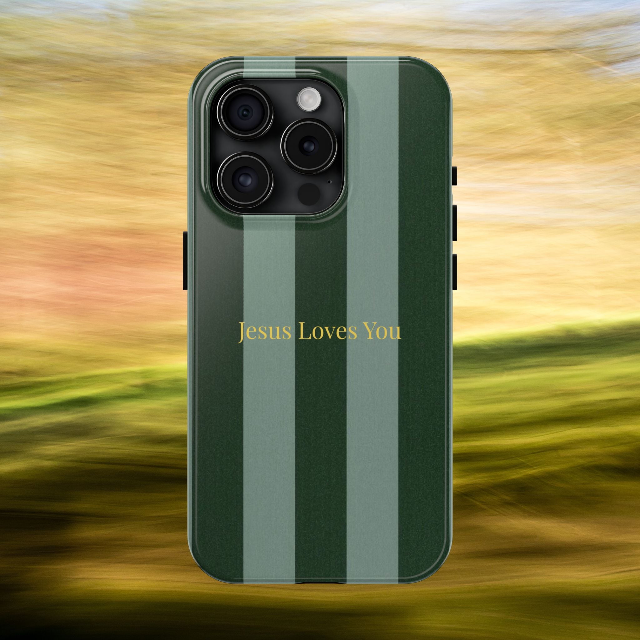 Green Striped Phone Case-Jesus Loves You Phone Case