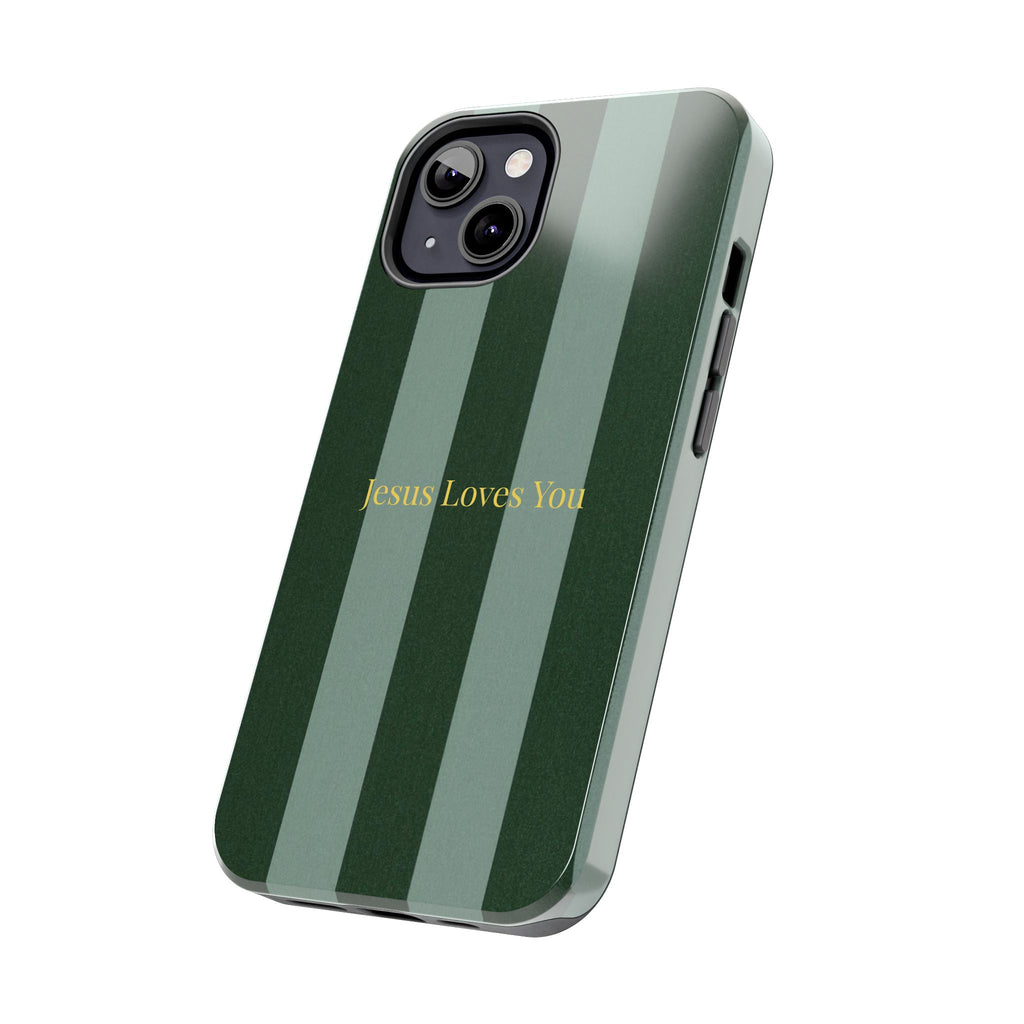 Green Striped Phone Case-Jesus Loves You Phone Case