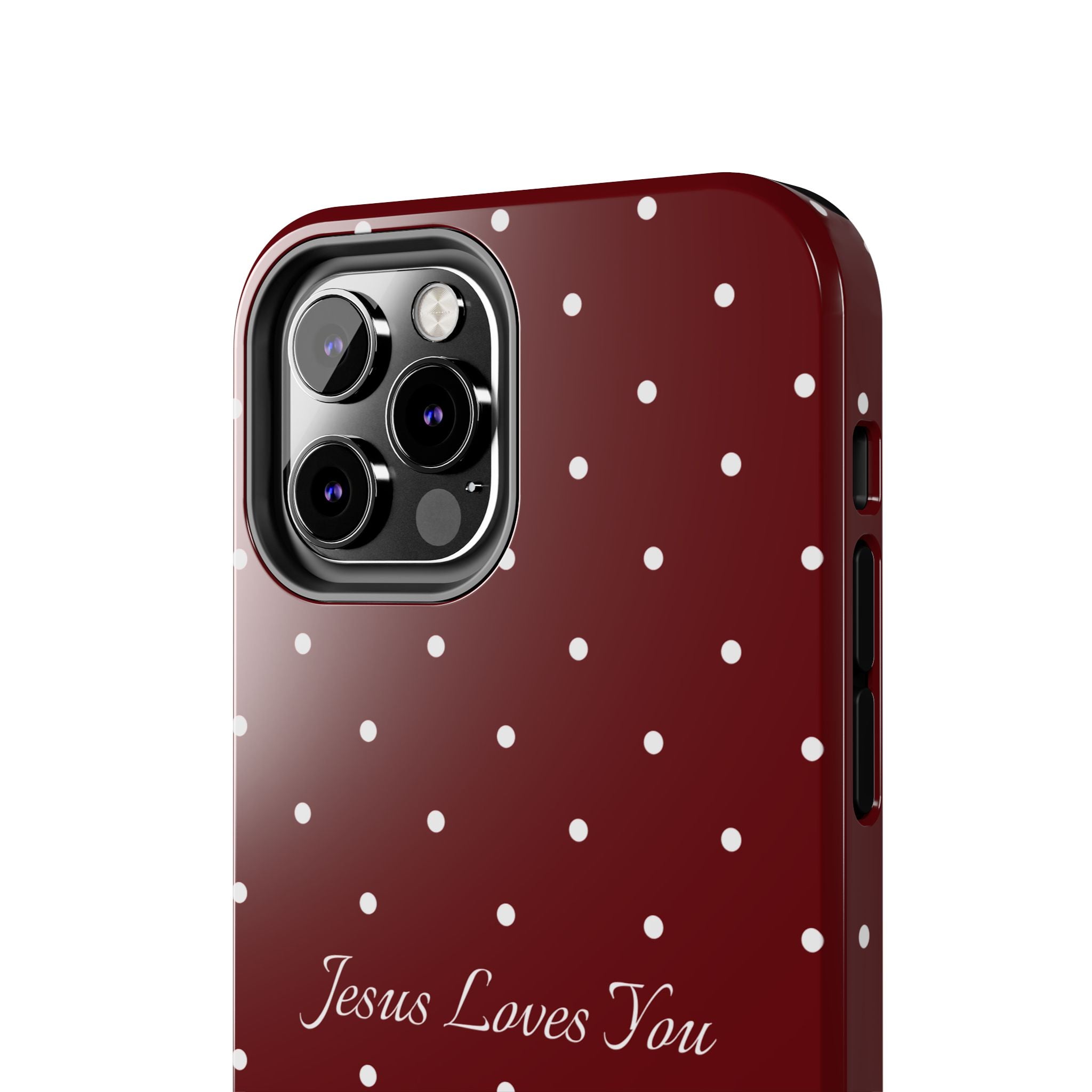 Dark Red and White Polka Dot Phone Case - Jesus Loves You Protective Phone Case