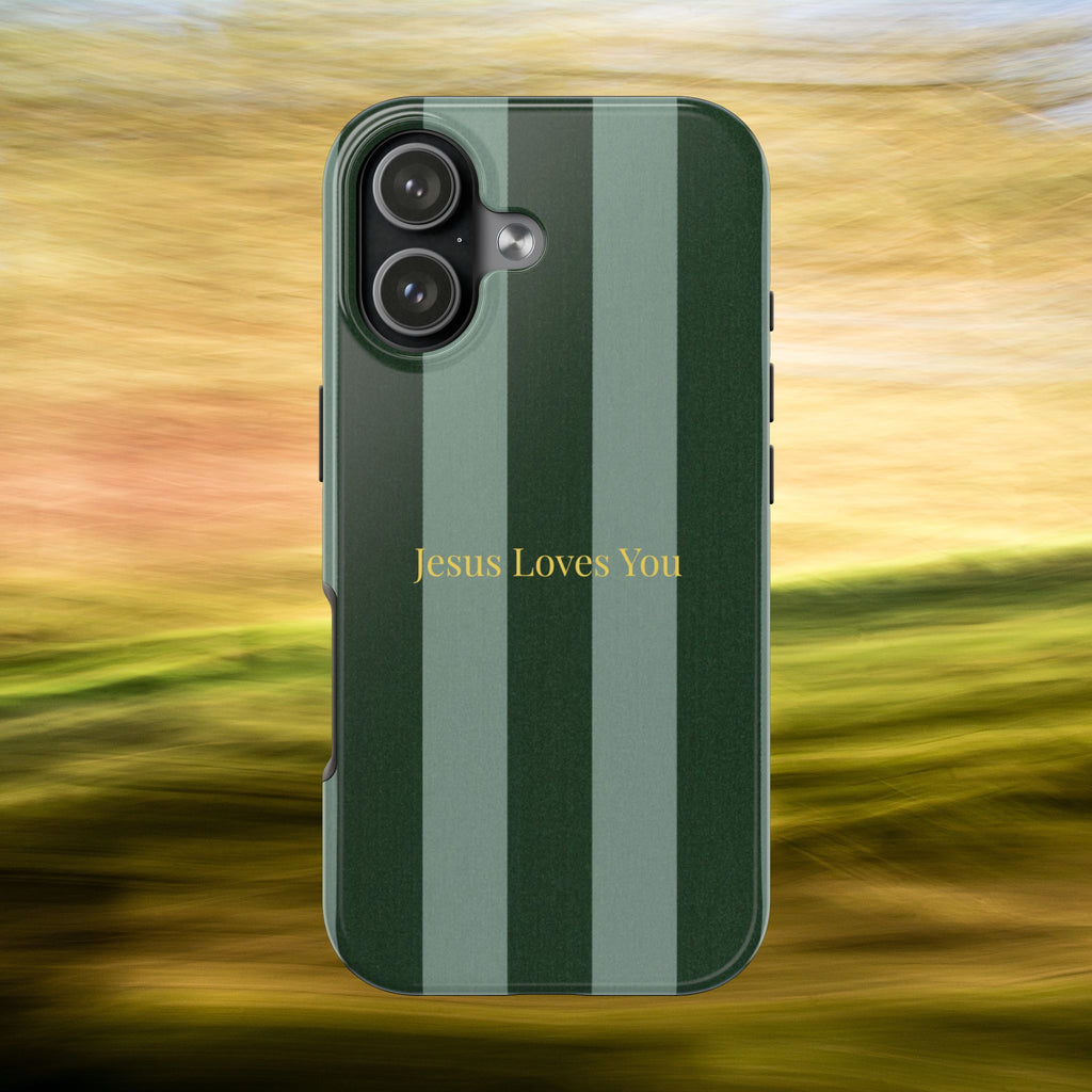 Green Striped Phone Case-Jesus Loves You Phone Case