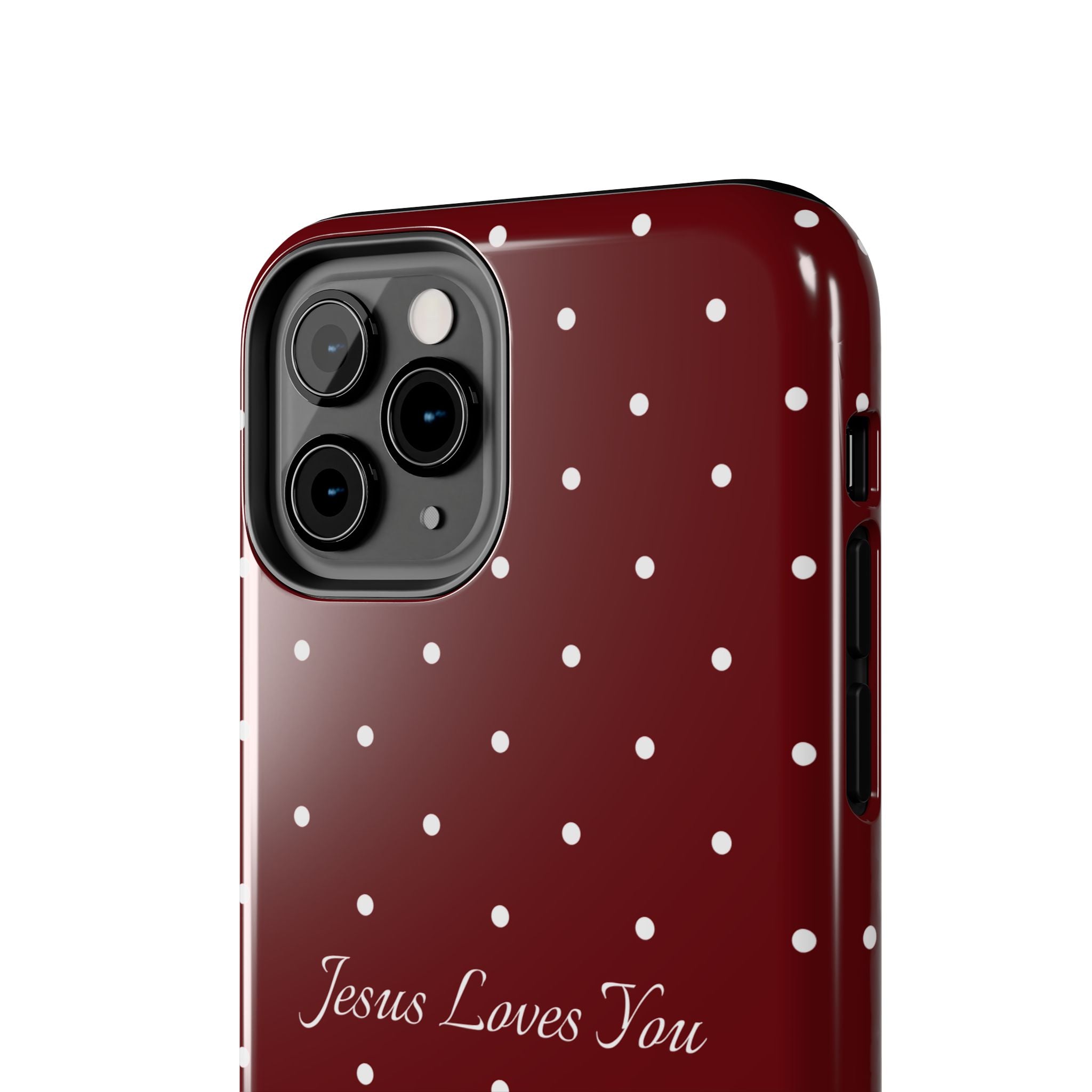 Dark Red and White Polka Dot Phone Case - Jesus Loves You Protective Phone Case