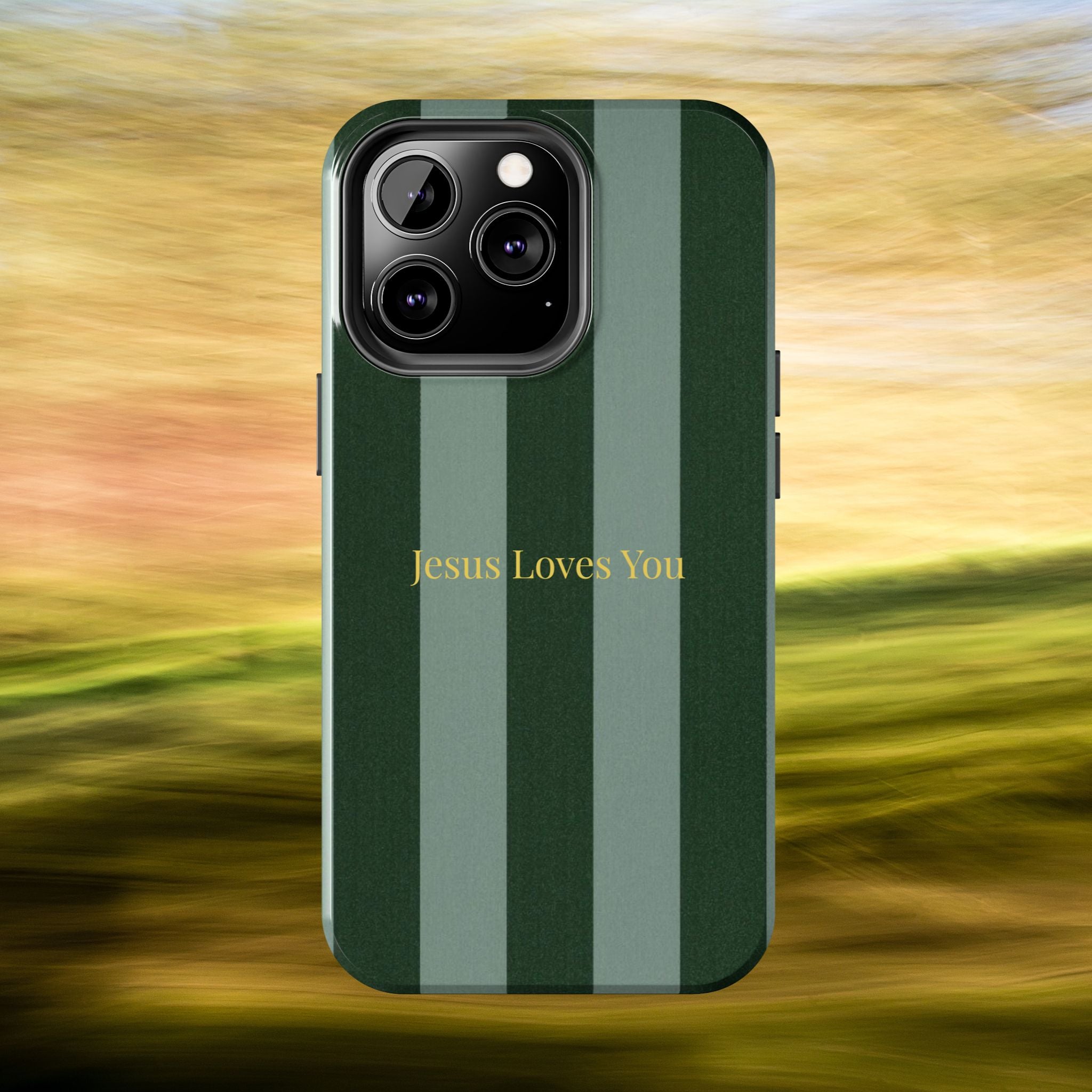 Green Striped Phone Case-Jesus Loves You Phone Case
