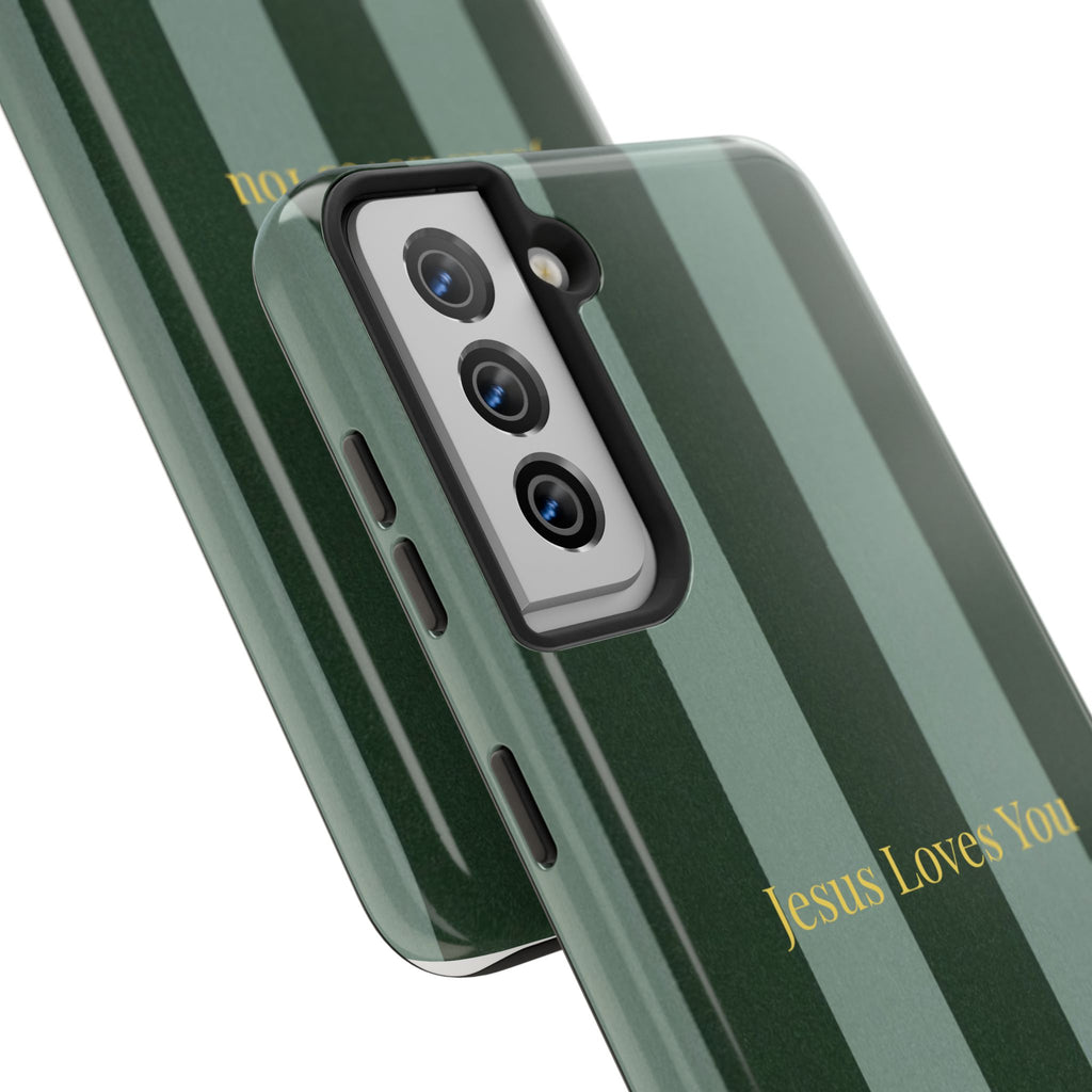 Green Striped Phone Case-Jesus Loves You Phone Case