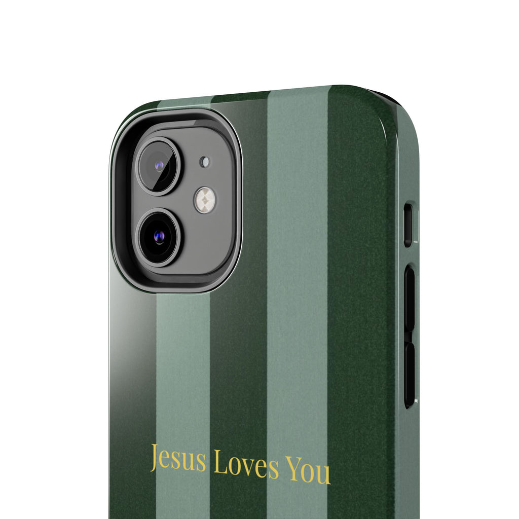 Green Striped Phone Case-Jesus Loves You Phone Case