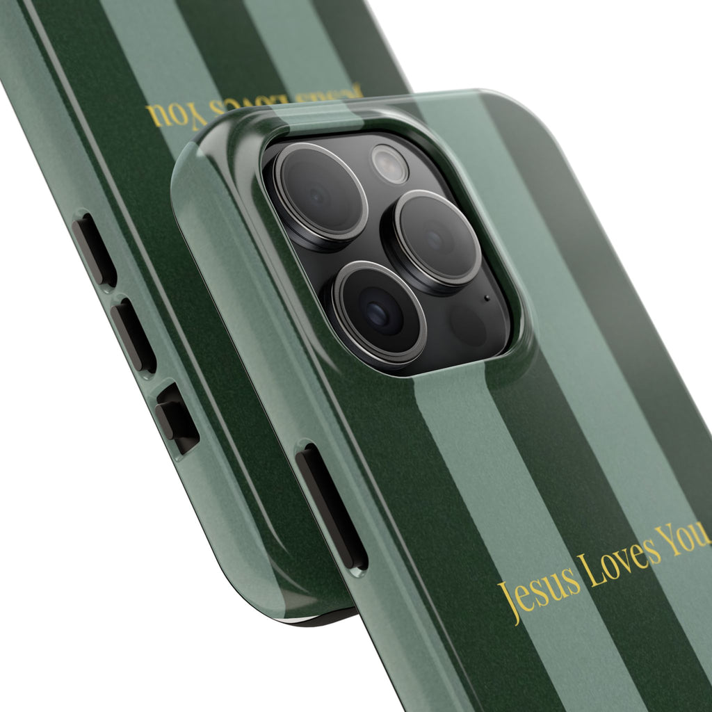 Green Striped Phone Case-Jesus Loves You Phone Case