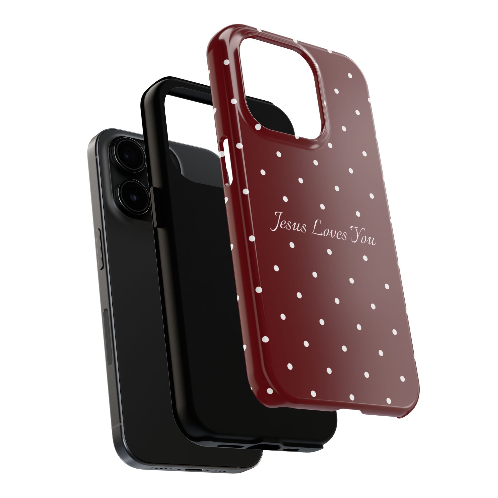 Dark Red and White Polka Dot Phone Case - Jesus Loves You Protective Phone Case
