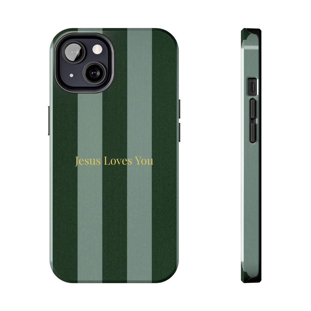 Green Striped Phone Case-Jesus Loves You Phone Case