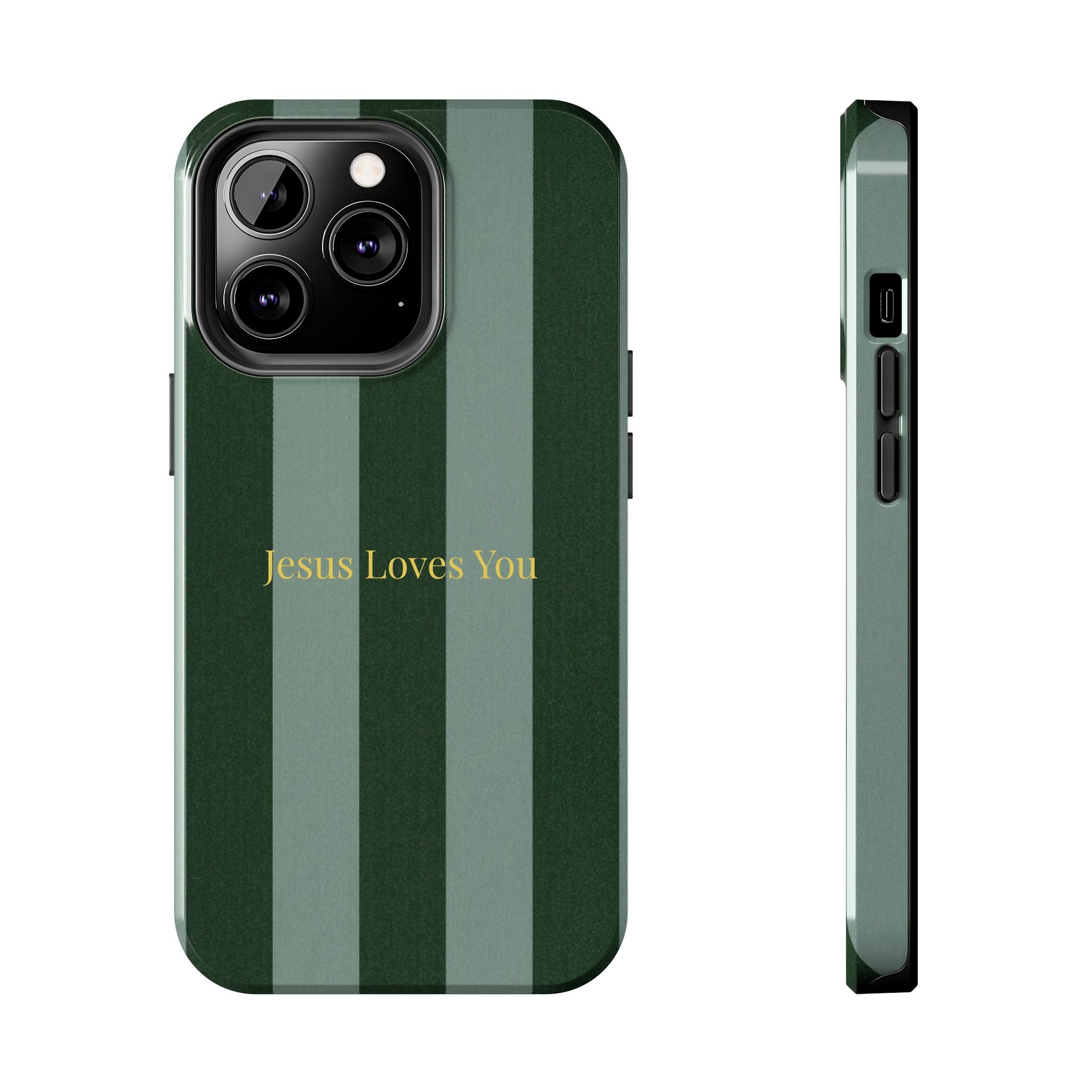Green Striped Phone Case-Jesus Loves You Phone Case