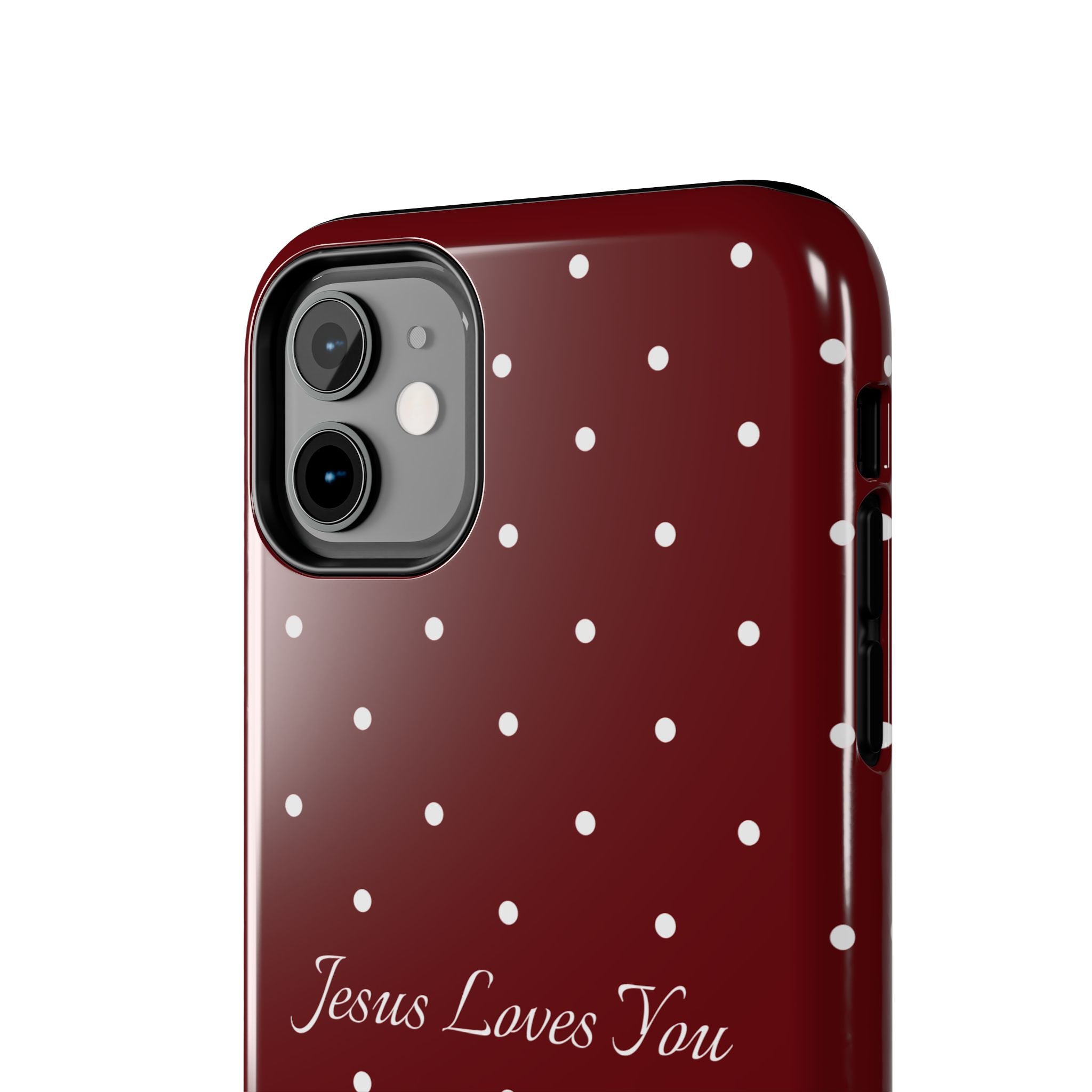 Dark Red and White Polka Dot Phone Case - Jesus Loves You Protective Phone Case