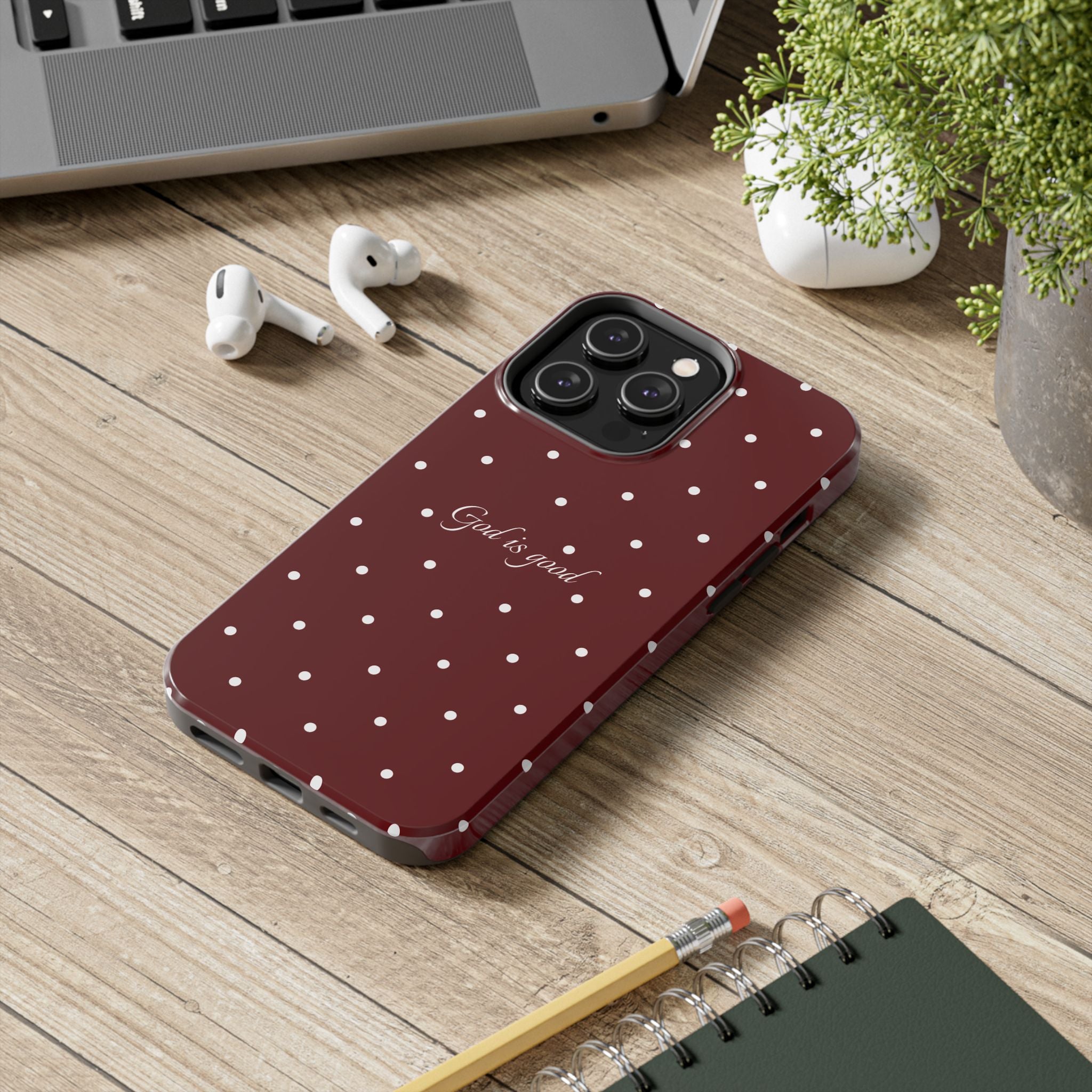God is Good Dark Red Polka dot Case
