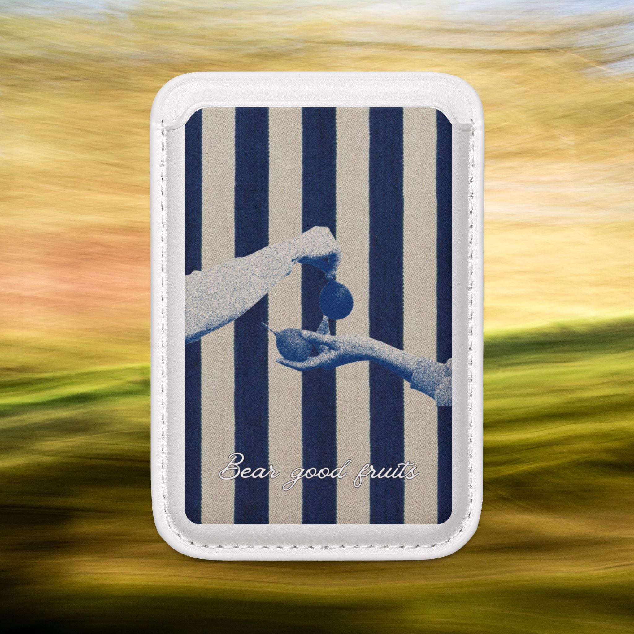 Vintage Striped 'Bear Good Fruits' MagSafe Vegan Card Wallet
