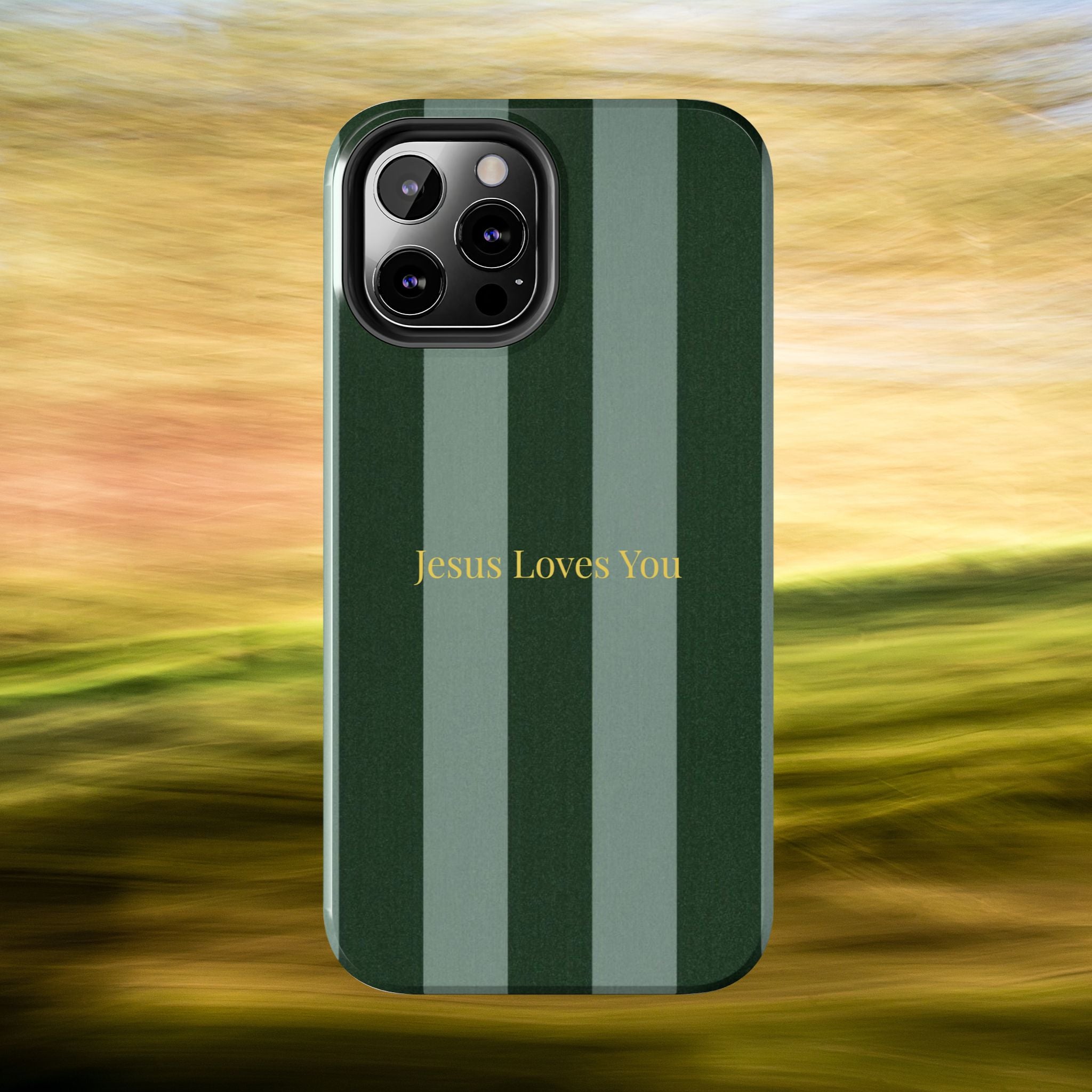 Green Striped Phone Case-Jesus Loves You Phone Case