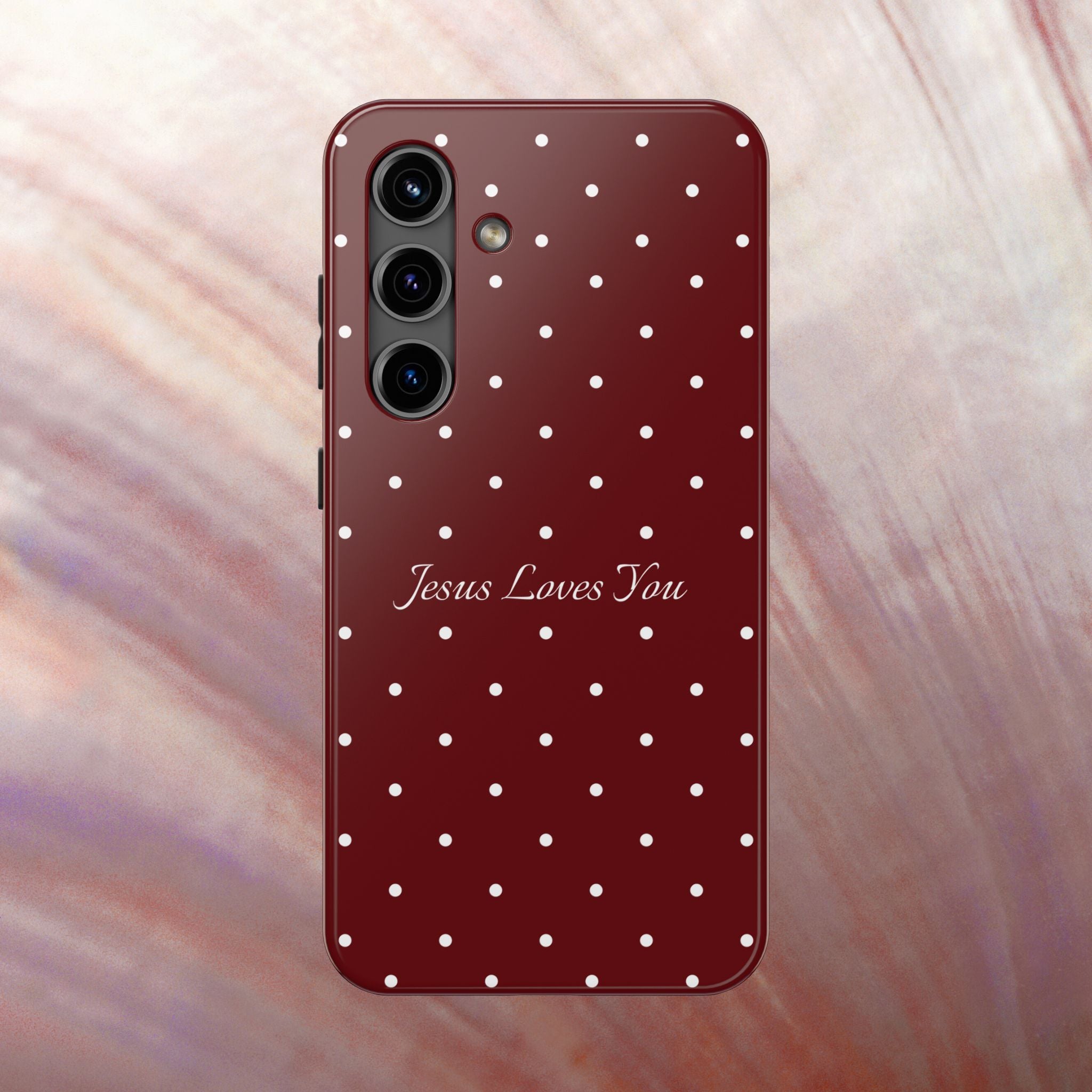Dark Red and White Polka Dot Phone Case - Jesus Loves You Protective Phone Case