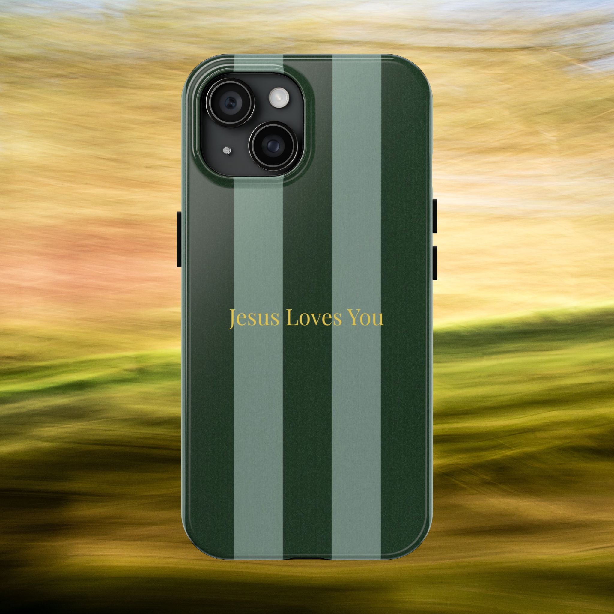 Green Striped Phone Case-Jesus Loves You Phone Case
