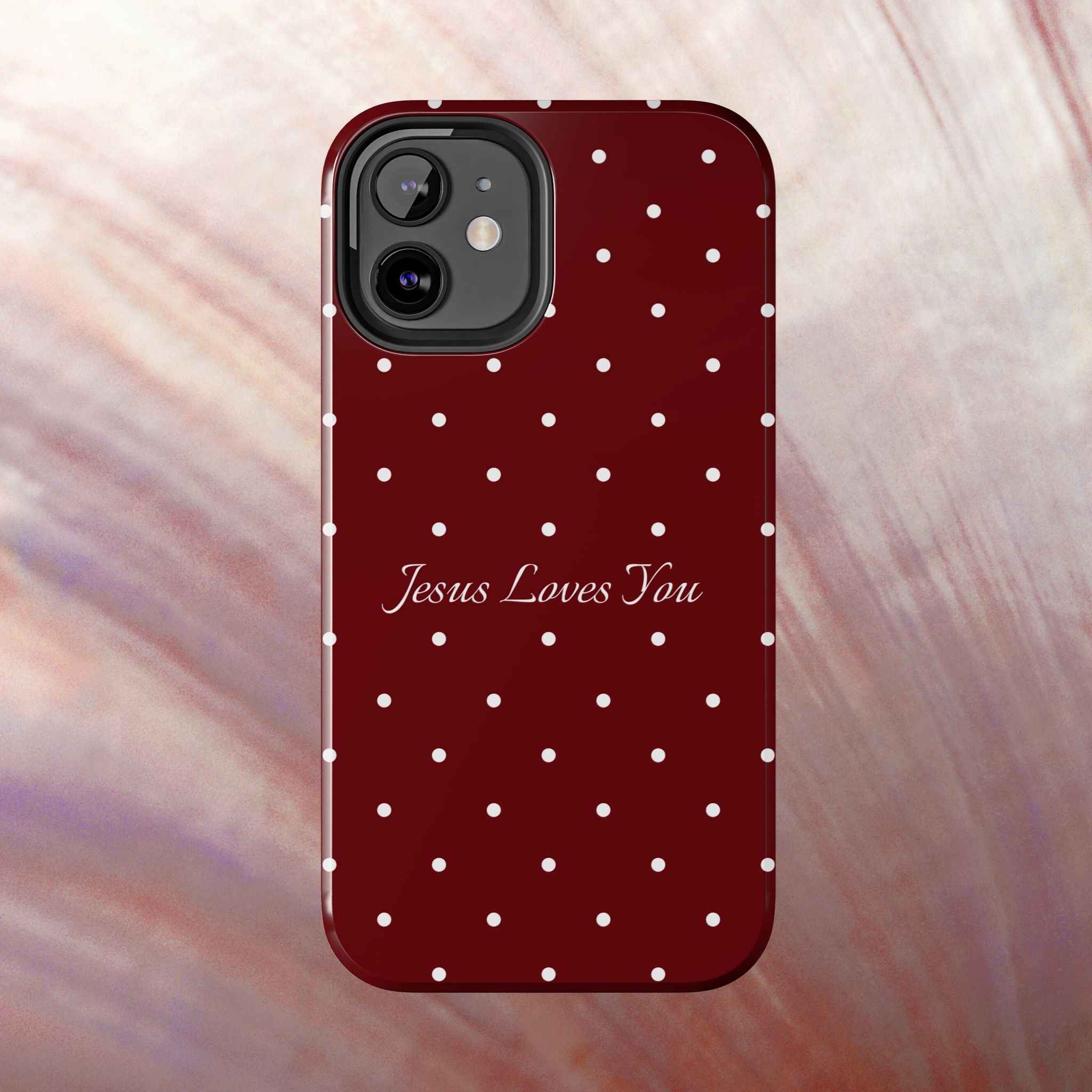 Dark Red and White Polka Dot Phone Case - Jesus Loves You Protective Phone Case