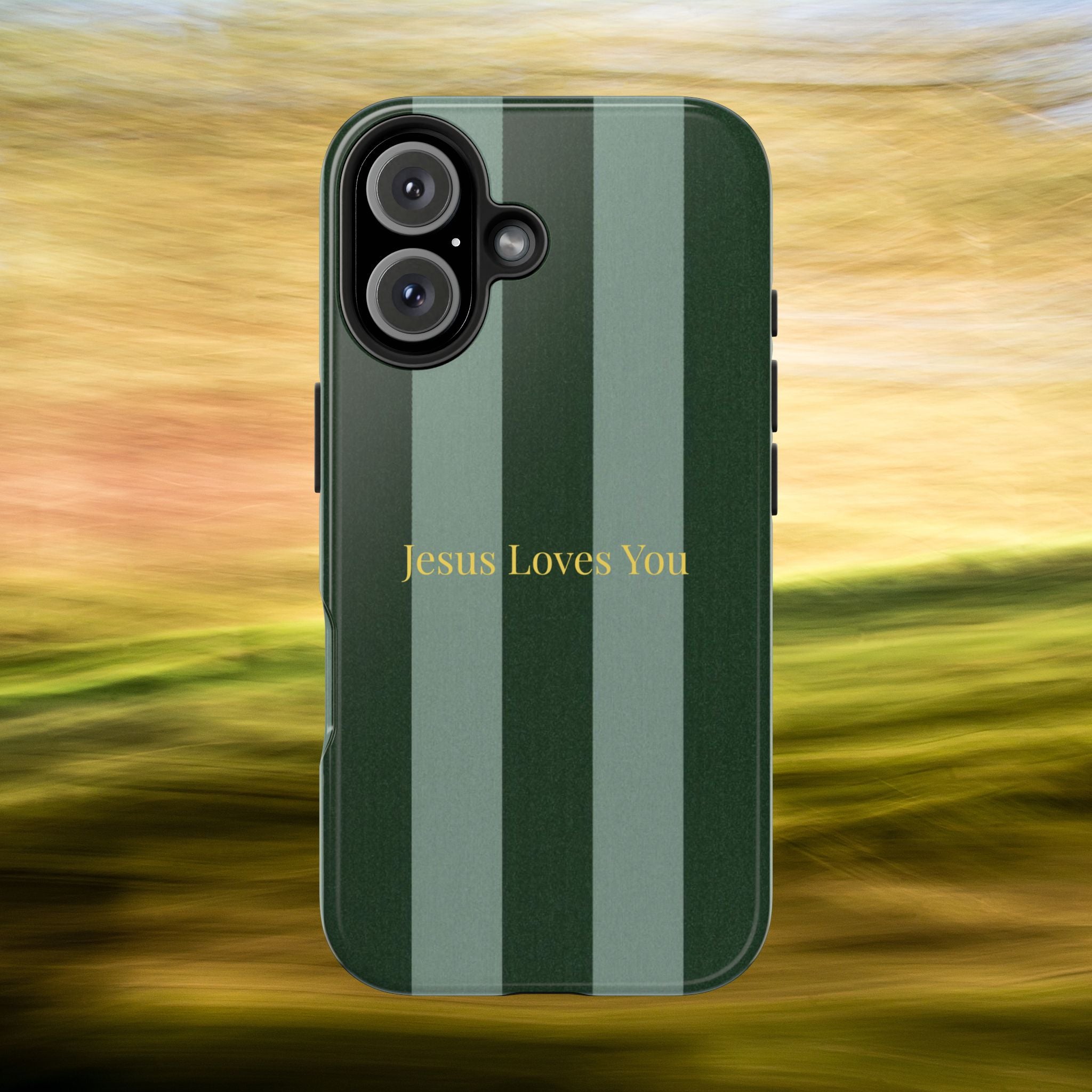 Green Striped Phone Case-Jesus Loves You Phone Case