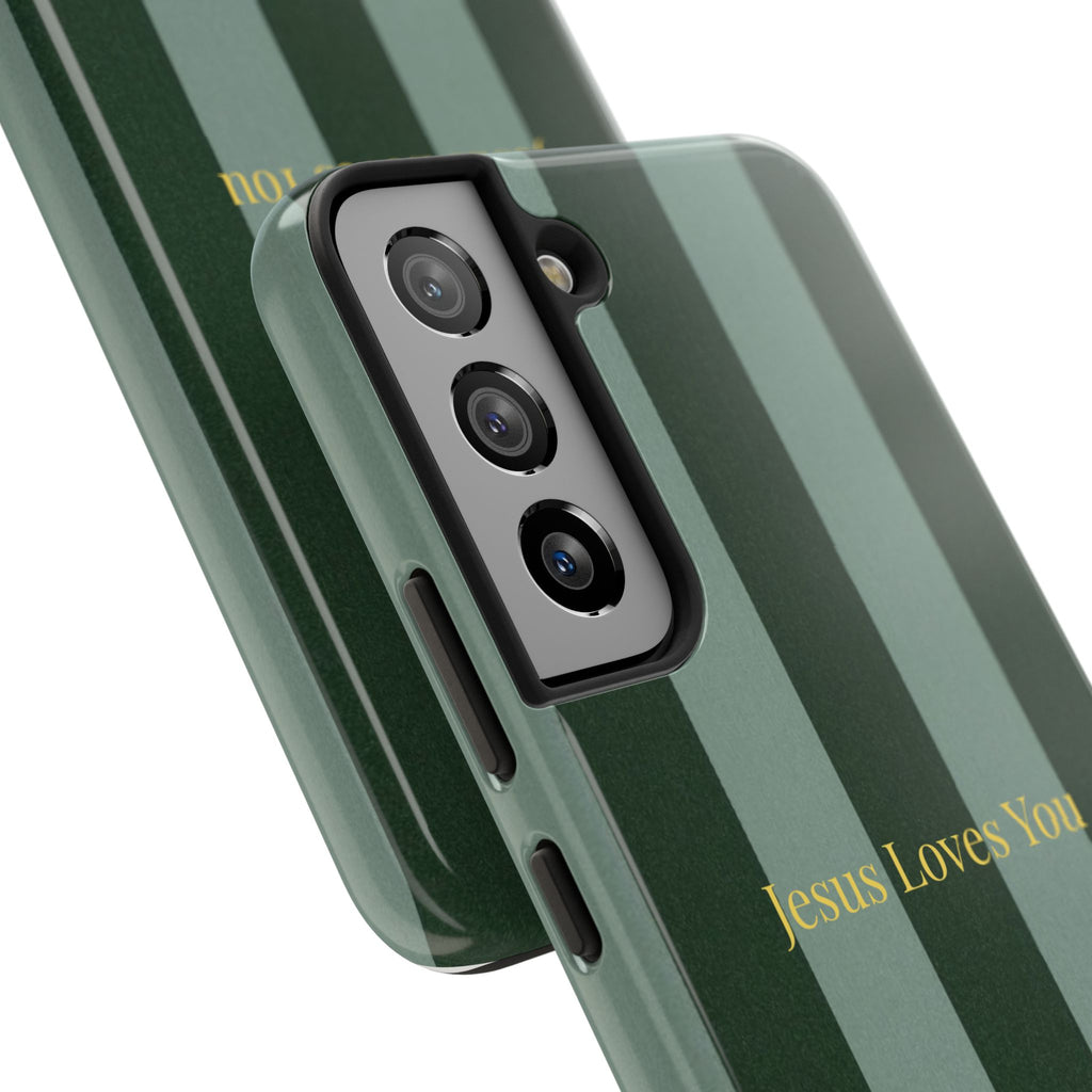 Green Striped Phone Case-Jesus Loves You Phone Case
