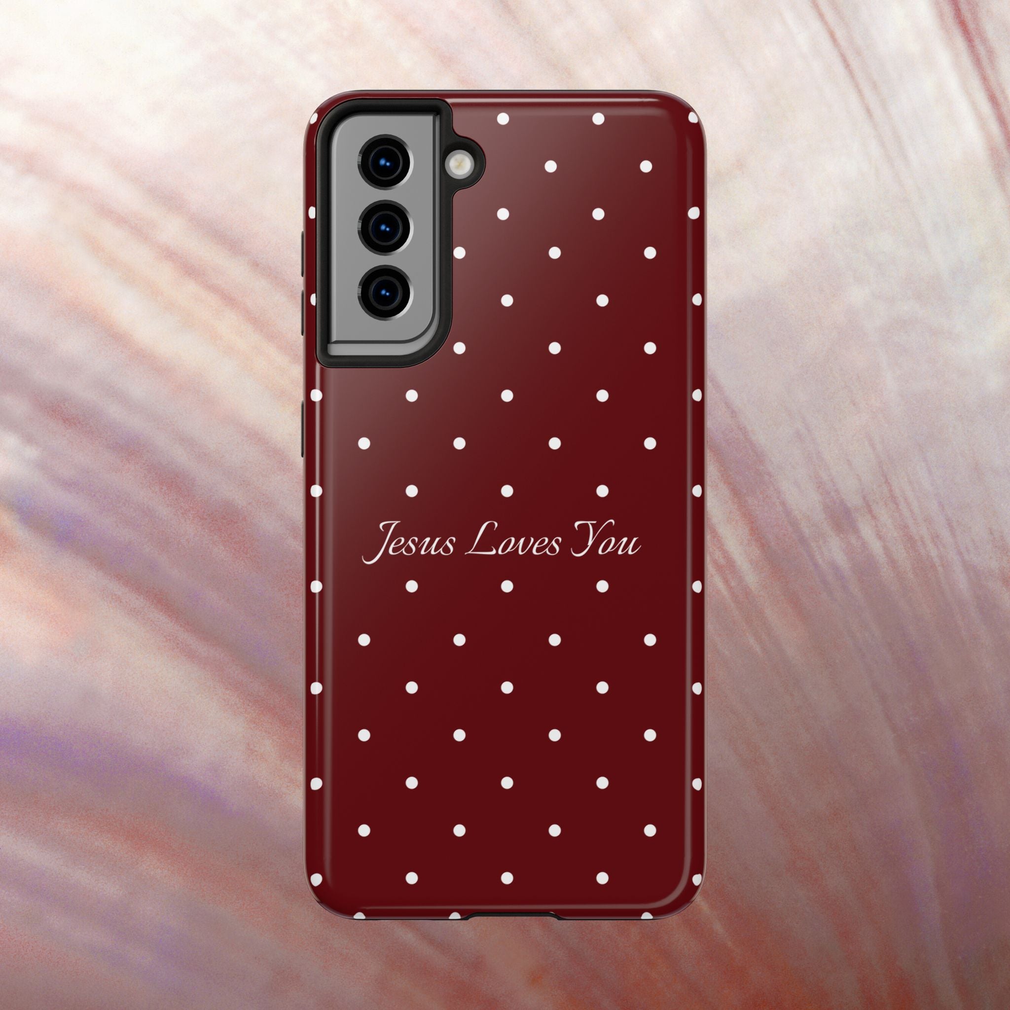 Dark Red and White Polka Dot Phone Case - Jesus Loves You Protective Phone Case
