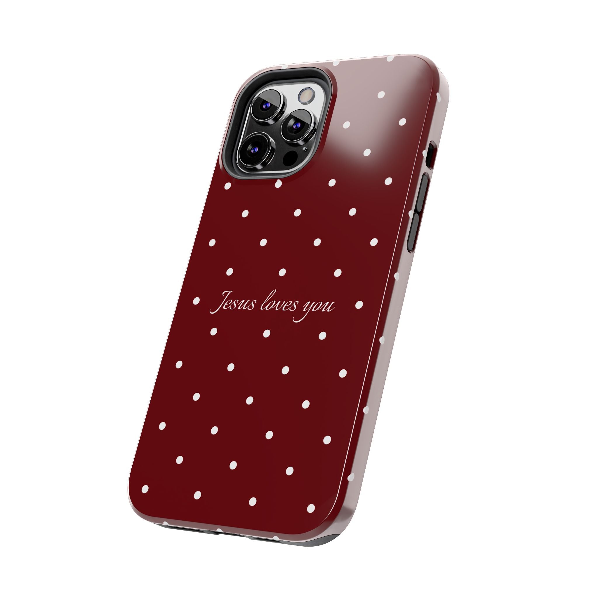 Jesus Loves You Dark Red and White Polka Dot Case