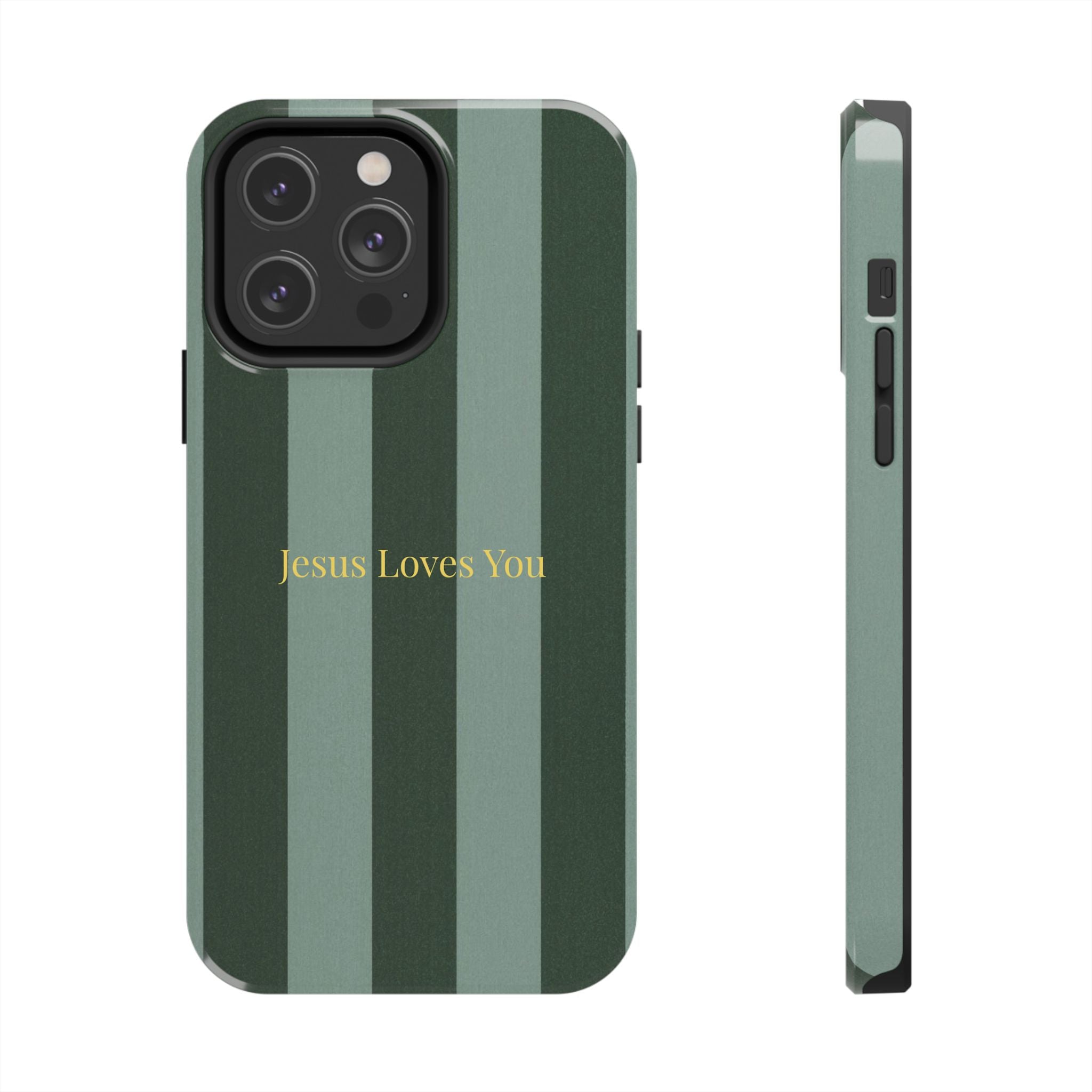 Green Striped Phone Case-Jesus Loves You Phone Case