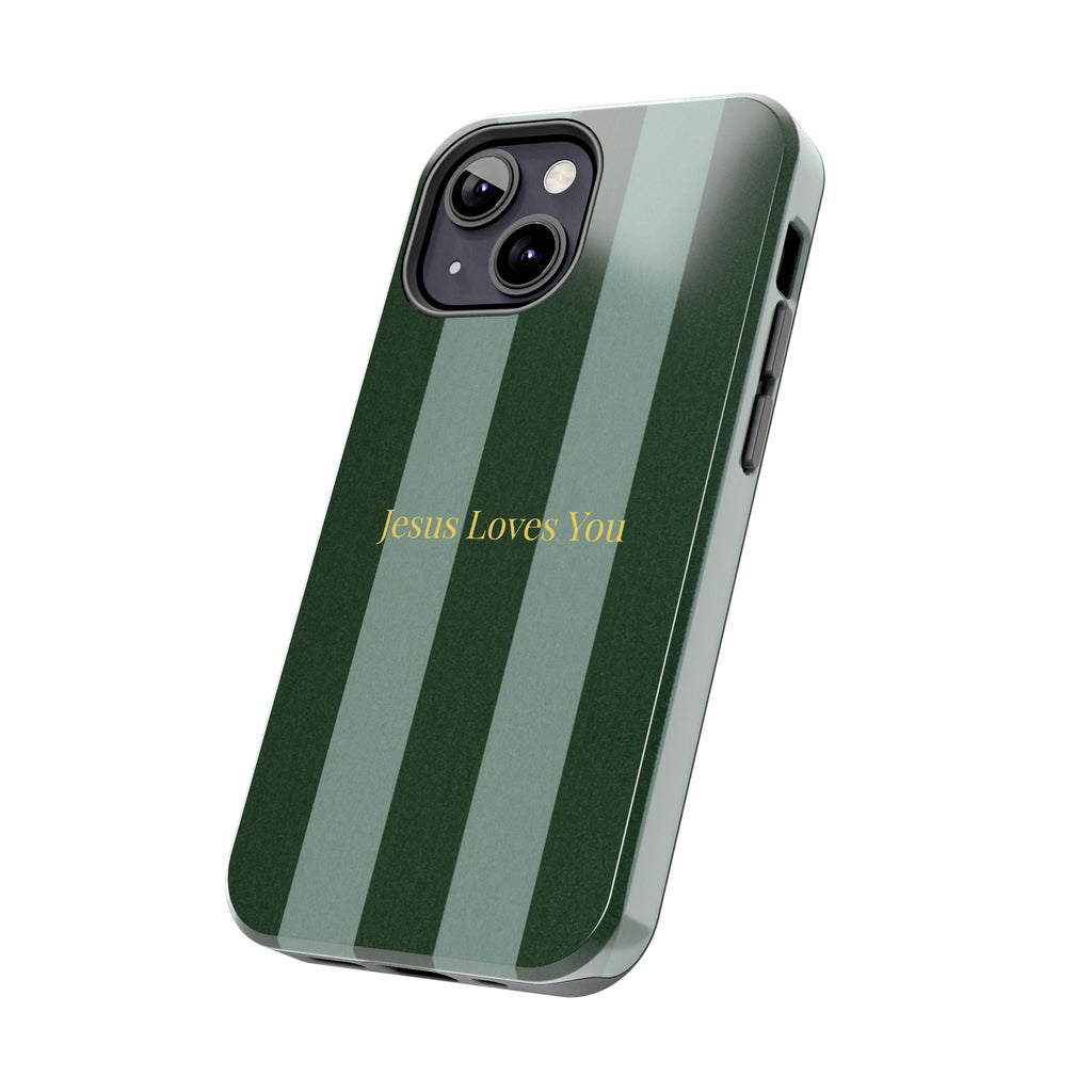 Green Striped Phone Case-Jesus Loves You Phone Case