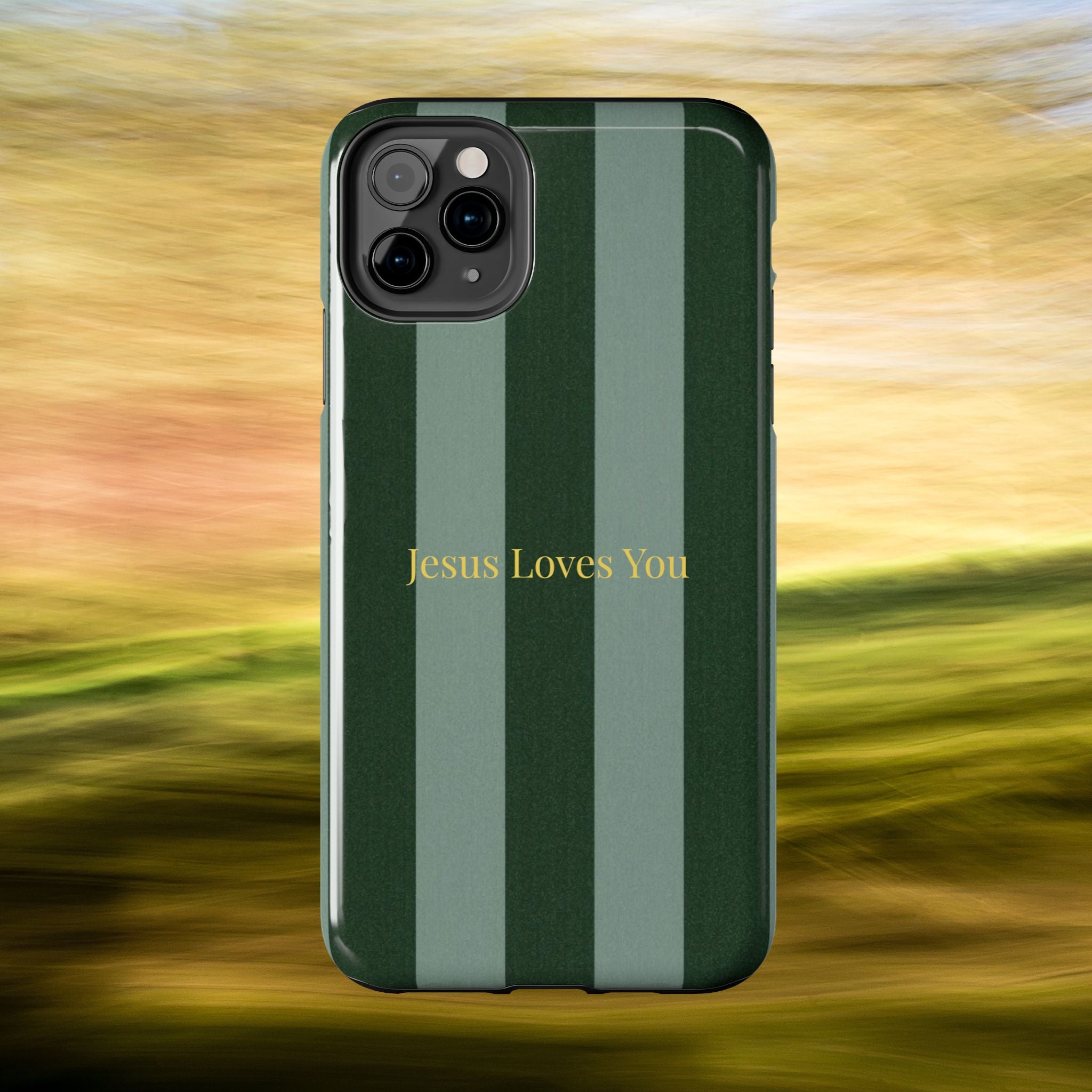 Green Striped Phone Case-Jesus Loves You Phone Case