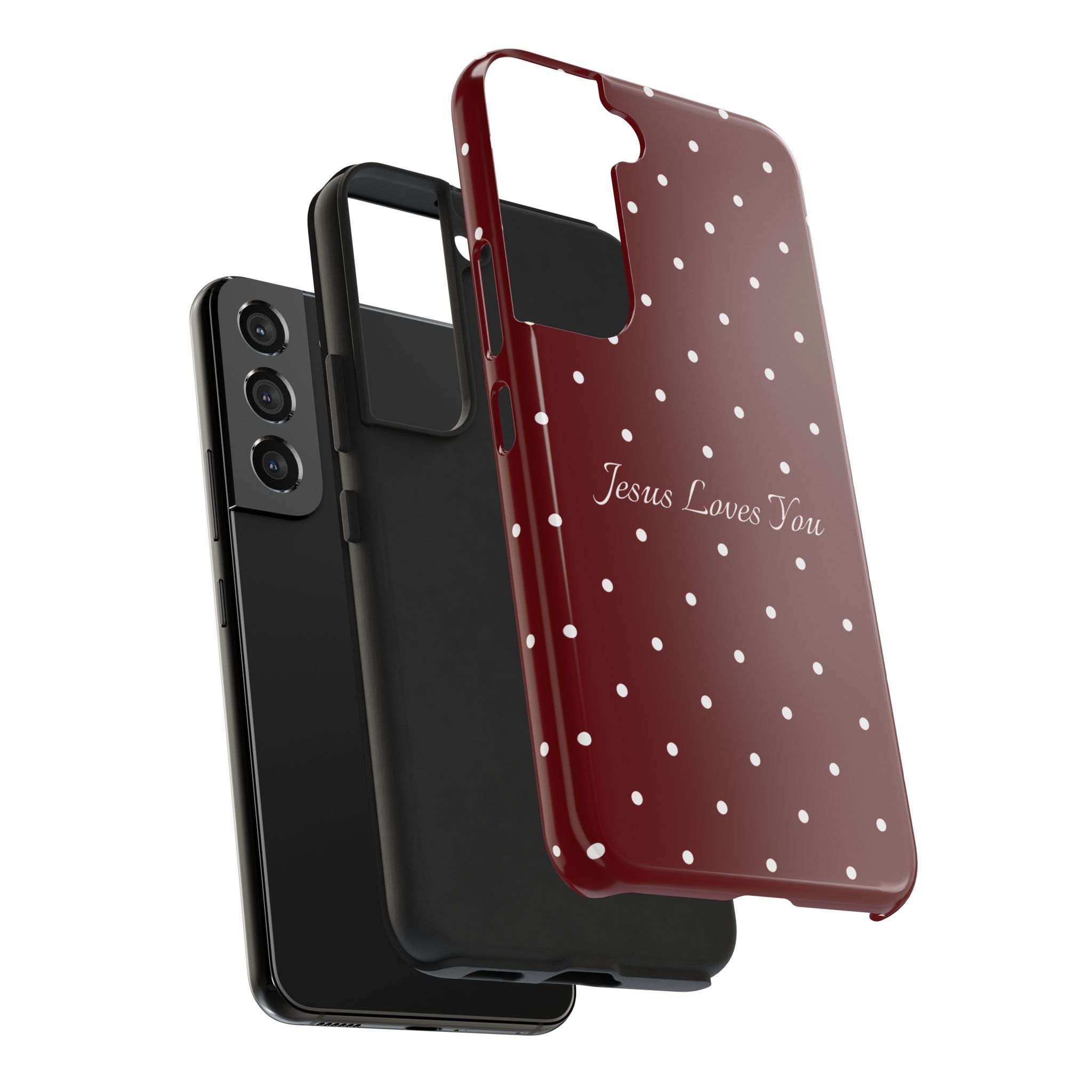 Dark Red and White Polka Dot Phone Case - Jesus Loves You Protective Phone Case