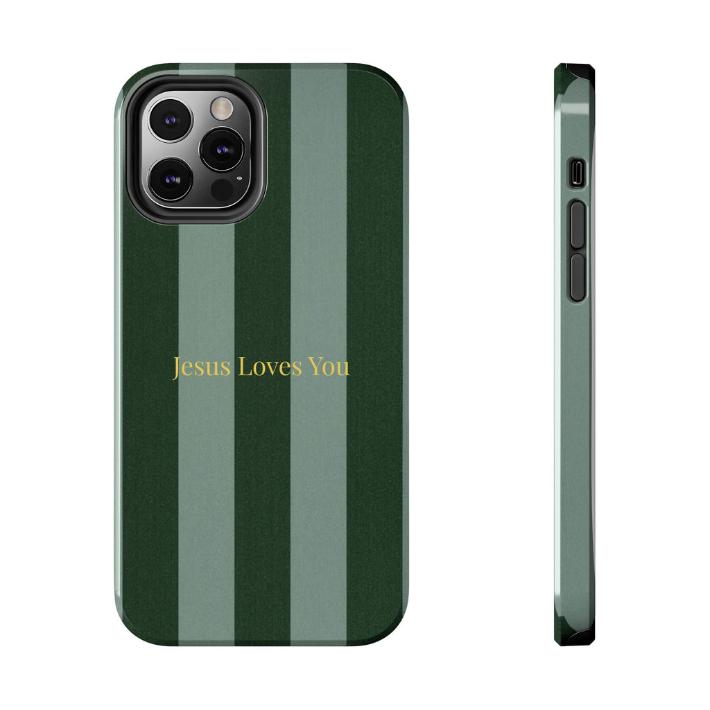 Green Striped Phone Case-Jesus Loves You Phone Case