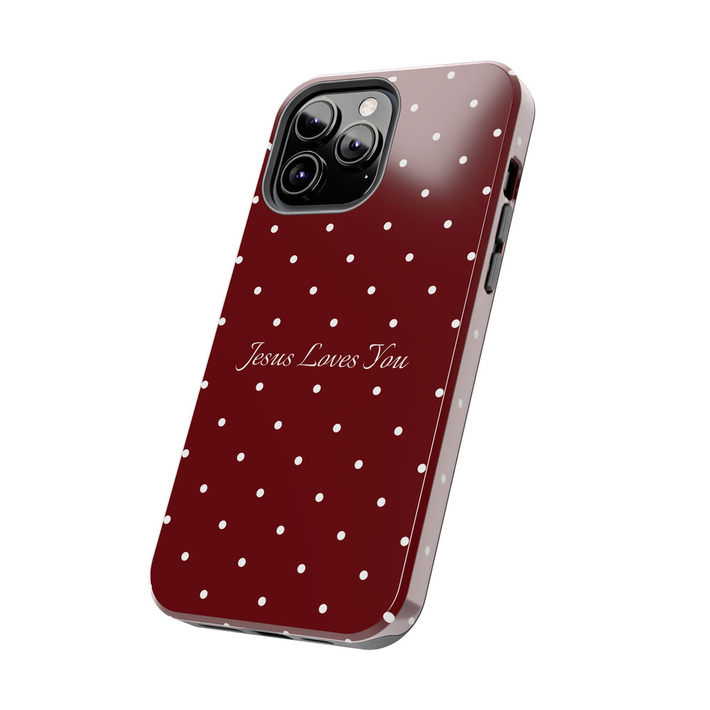 Dark Red and White Polka Dot Phone Case - Jesus Loves You Protective Phone Case