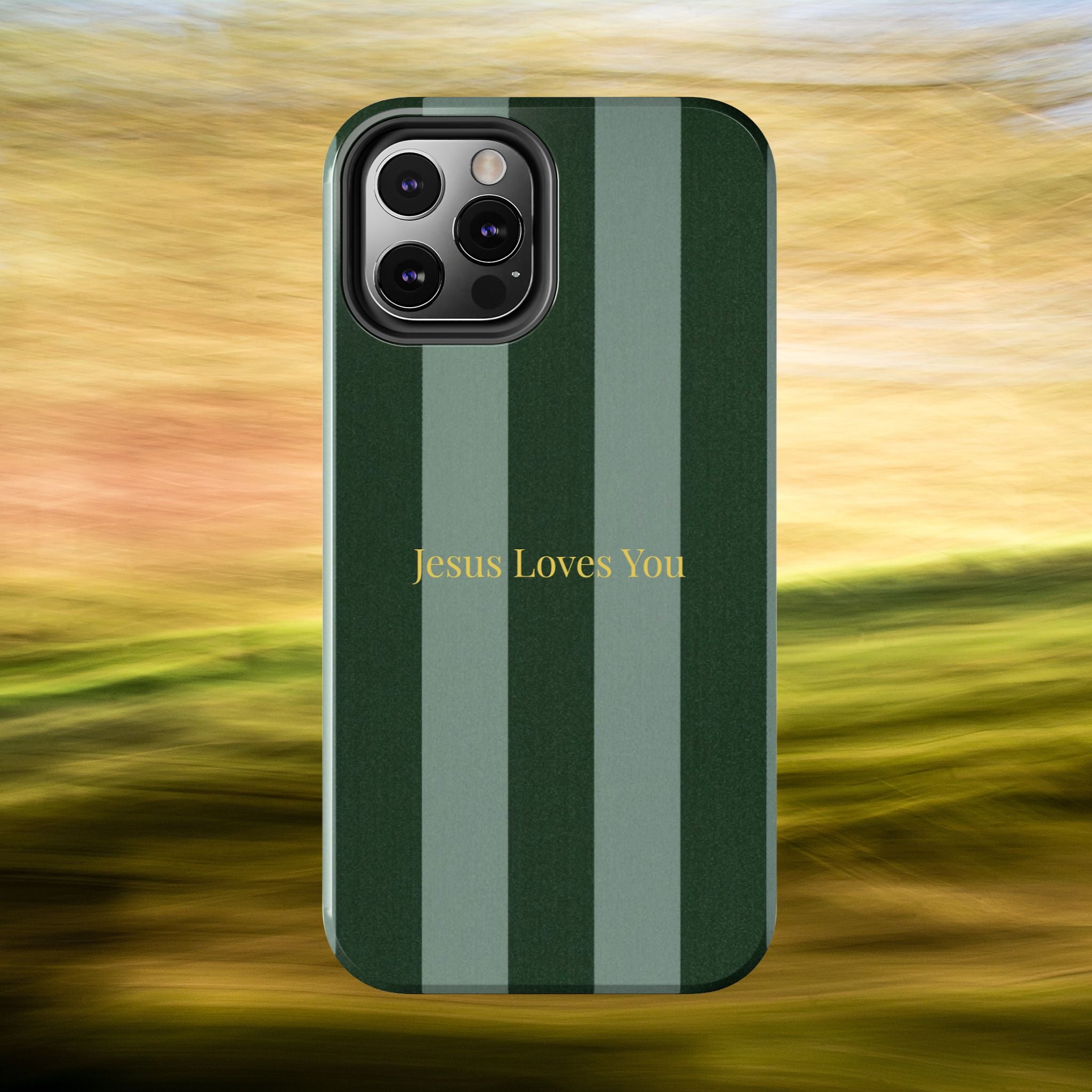 Green Striped Phone Case-Jesus Loves You Phone Case