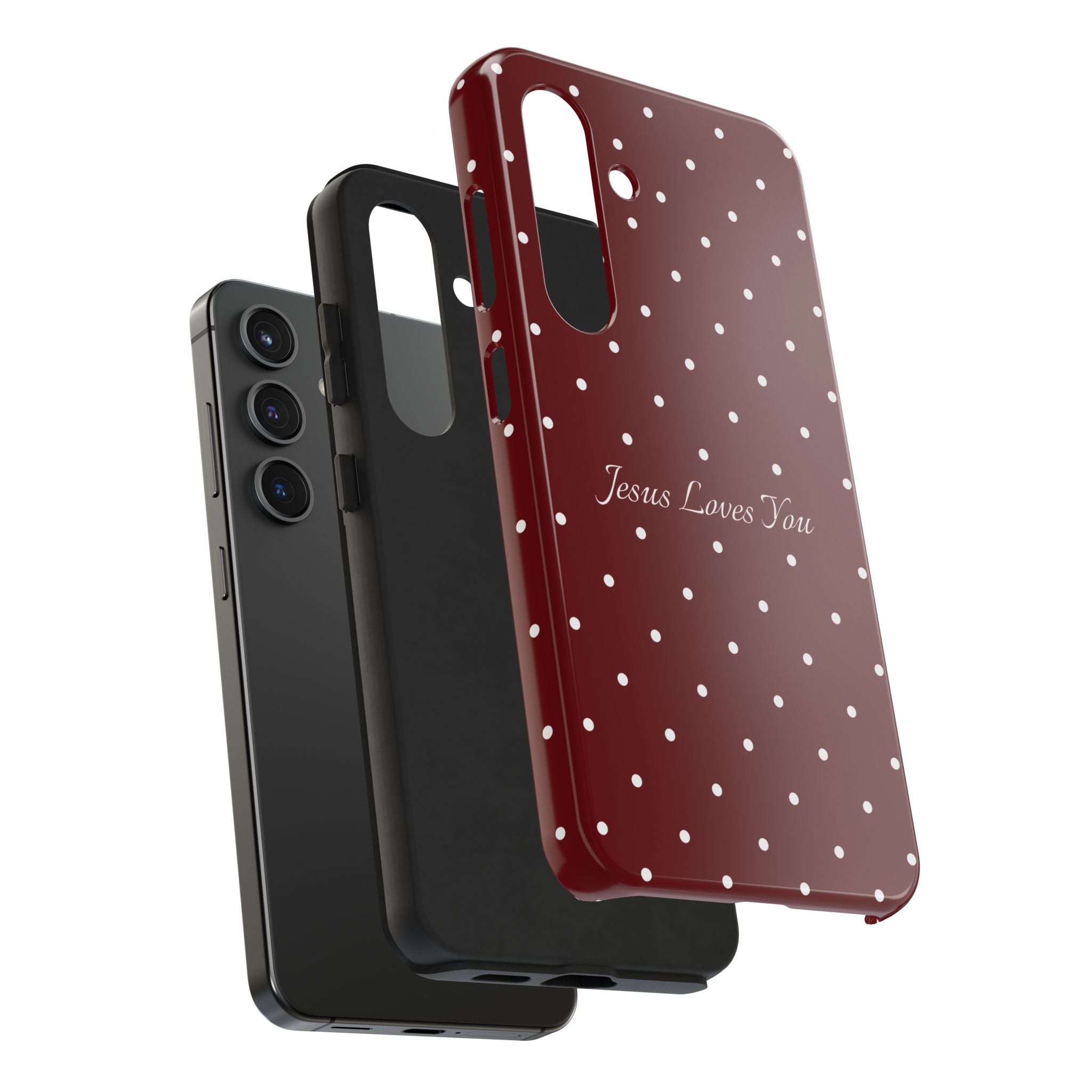 Dark Red and White Polka Dot Phone Case - Jesus Loves You Protective Phone Case