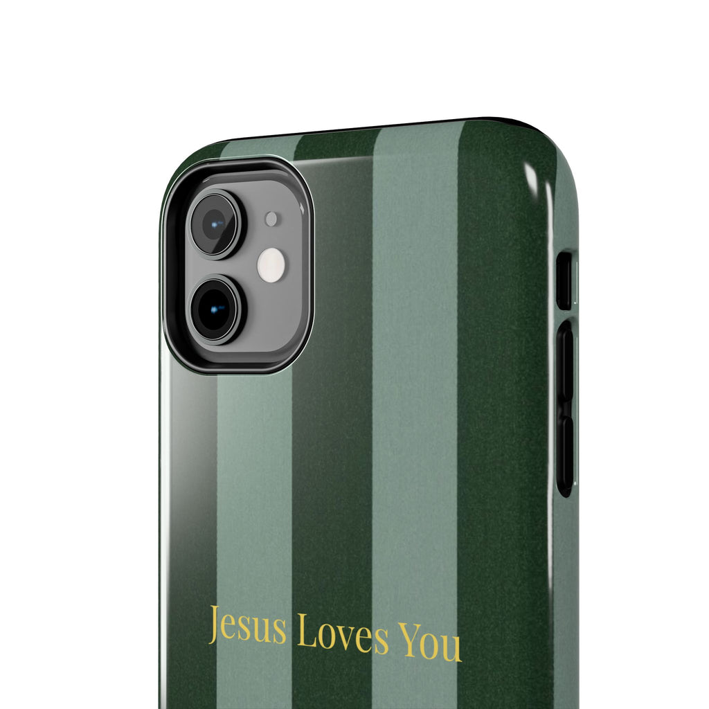 Green Striped Phone Case-Jesus Loves You Phone Case