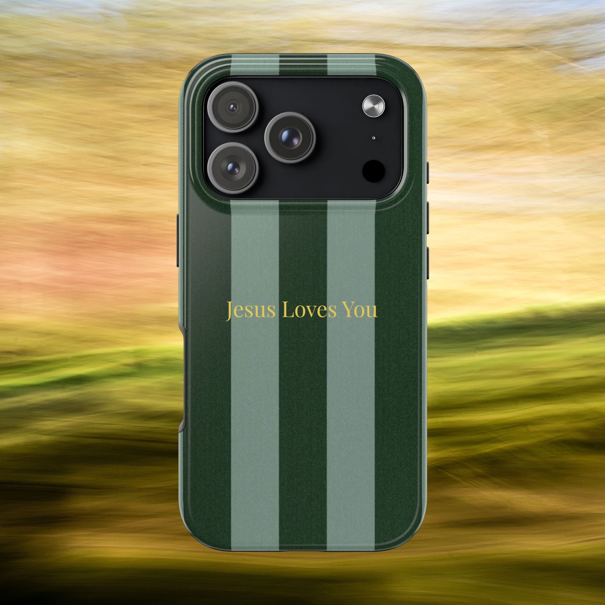 Green Striped Phone Case-Jesus Loves You Phone Case