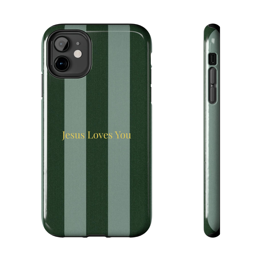 Green Striped Phone Case-Jesus Loves You Phone Case