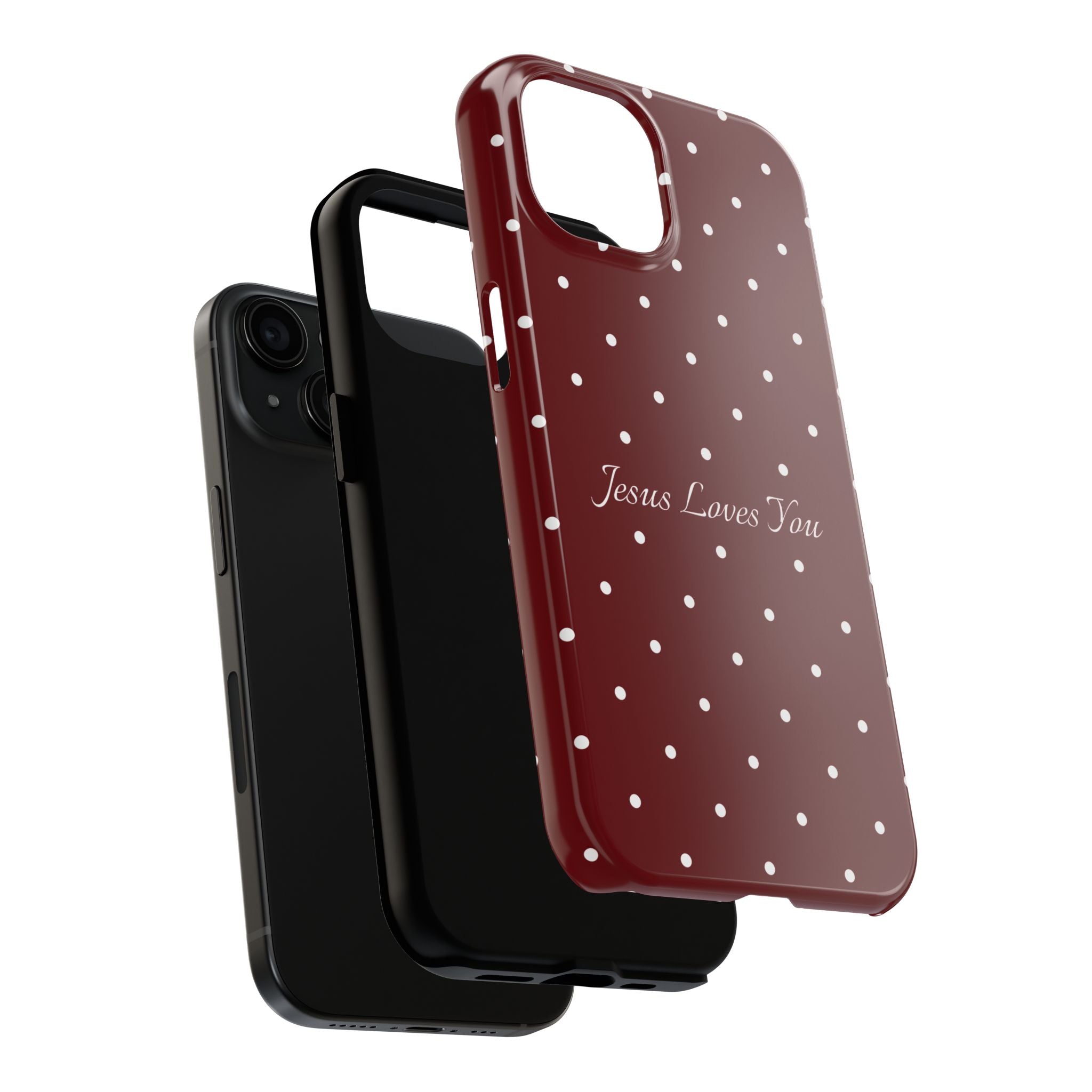 Dark Red and White Polka Dot Phone Case - Jesus Loves You Protective Phone Case