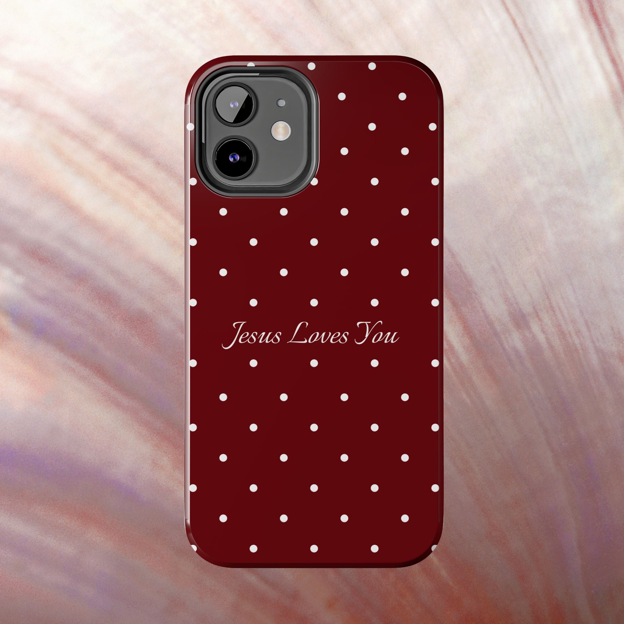 Dark Red and White Polka Dot Phone Case - Jesus Loves You Protective Phone Case