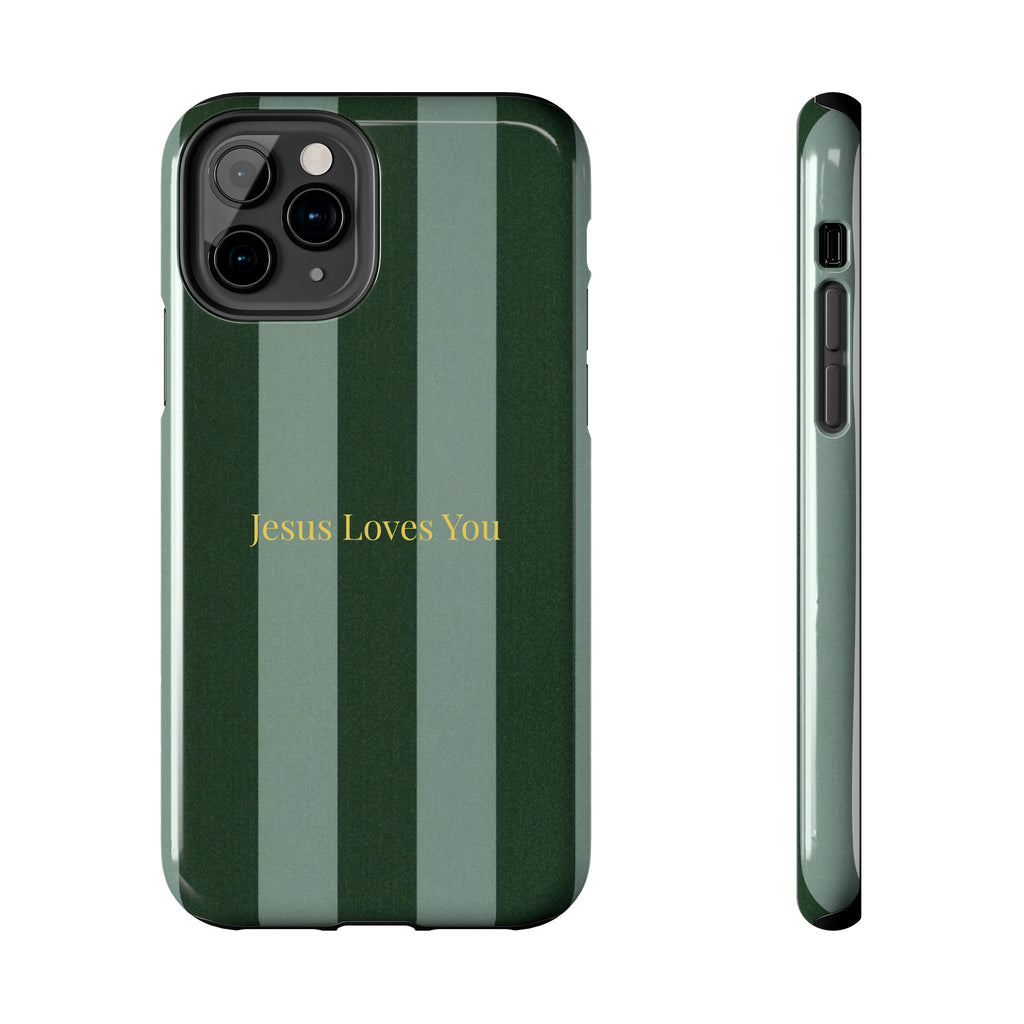 Green Striped Phone Case-Jesus Loves You Phone Case