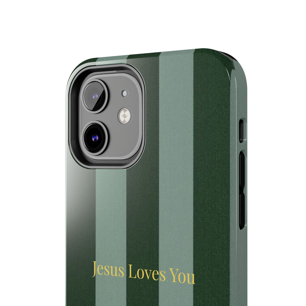 Green Striped Phone Case-Jesus Loves You Phone Case