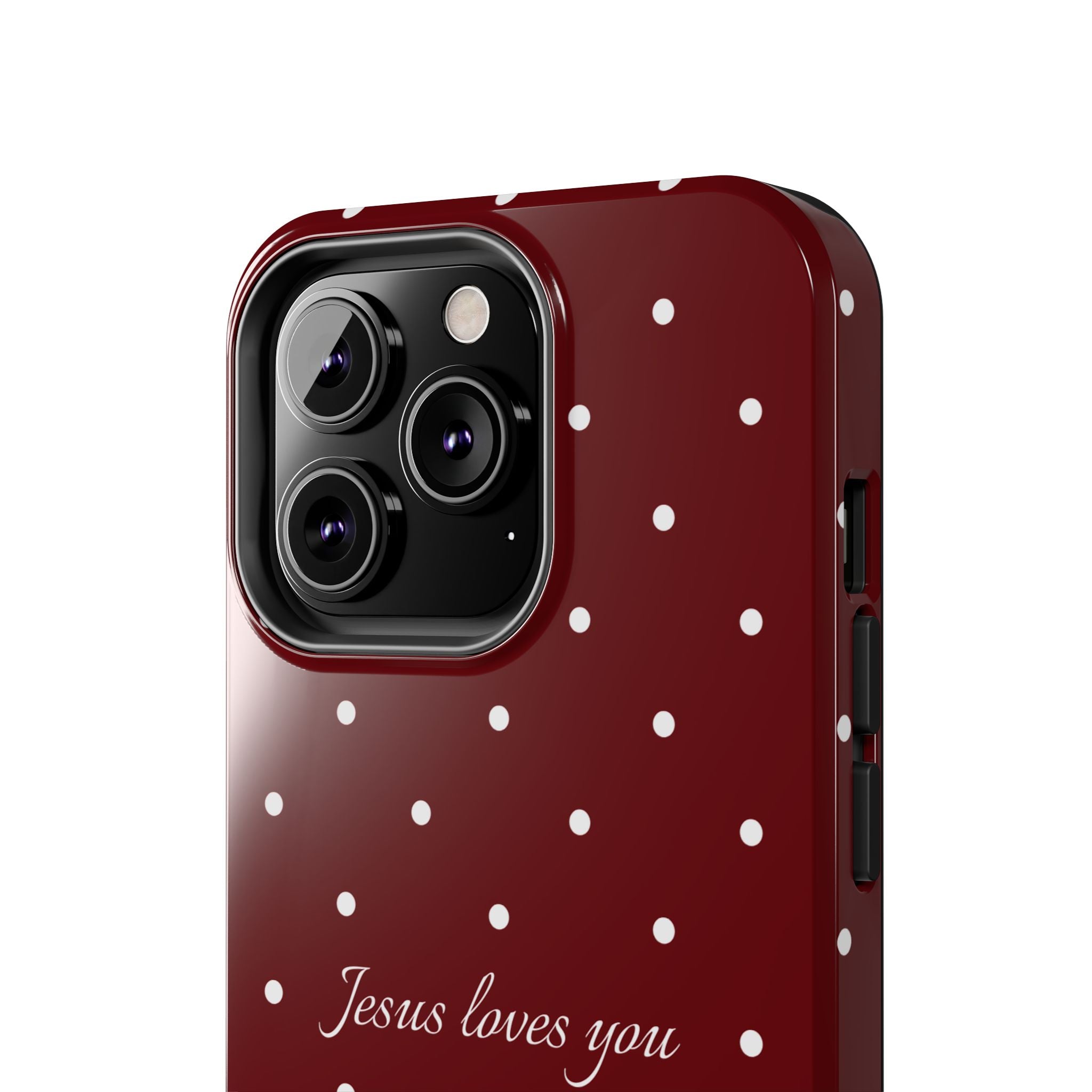 Jesus Loves You Dark Red and White Polka Dot Case