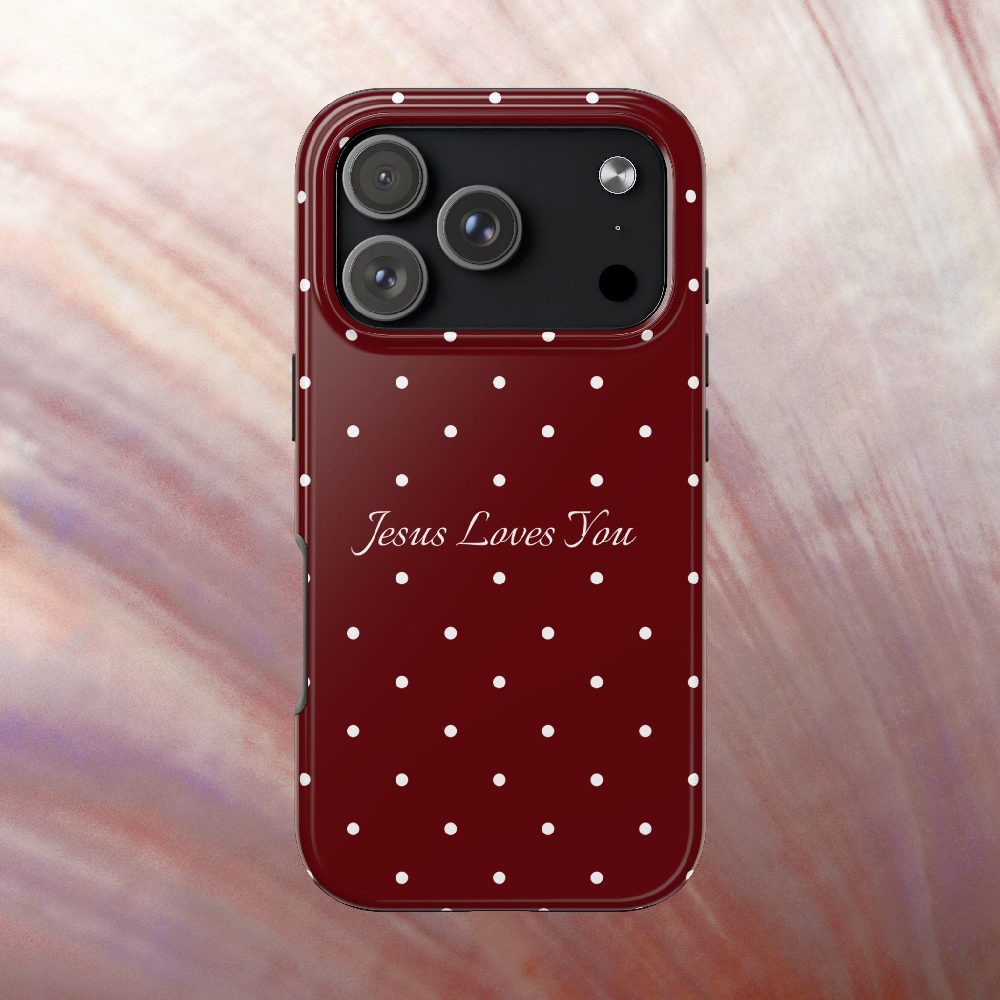 Dark Red and White Polka Dot Phone Case - Jesus Loves You Protective Phone Case