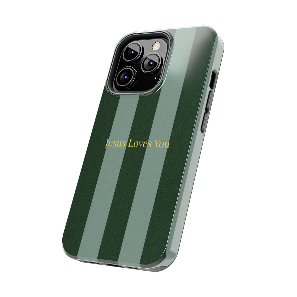 Green Striped Phone Case-Jesus Loves You Phone Case