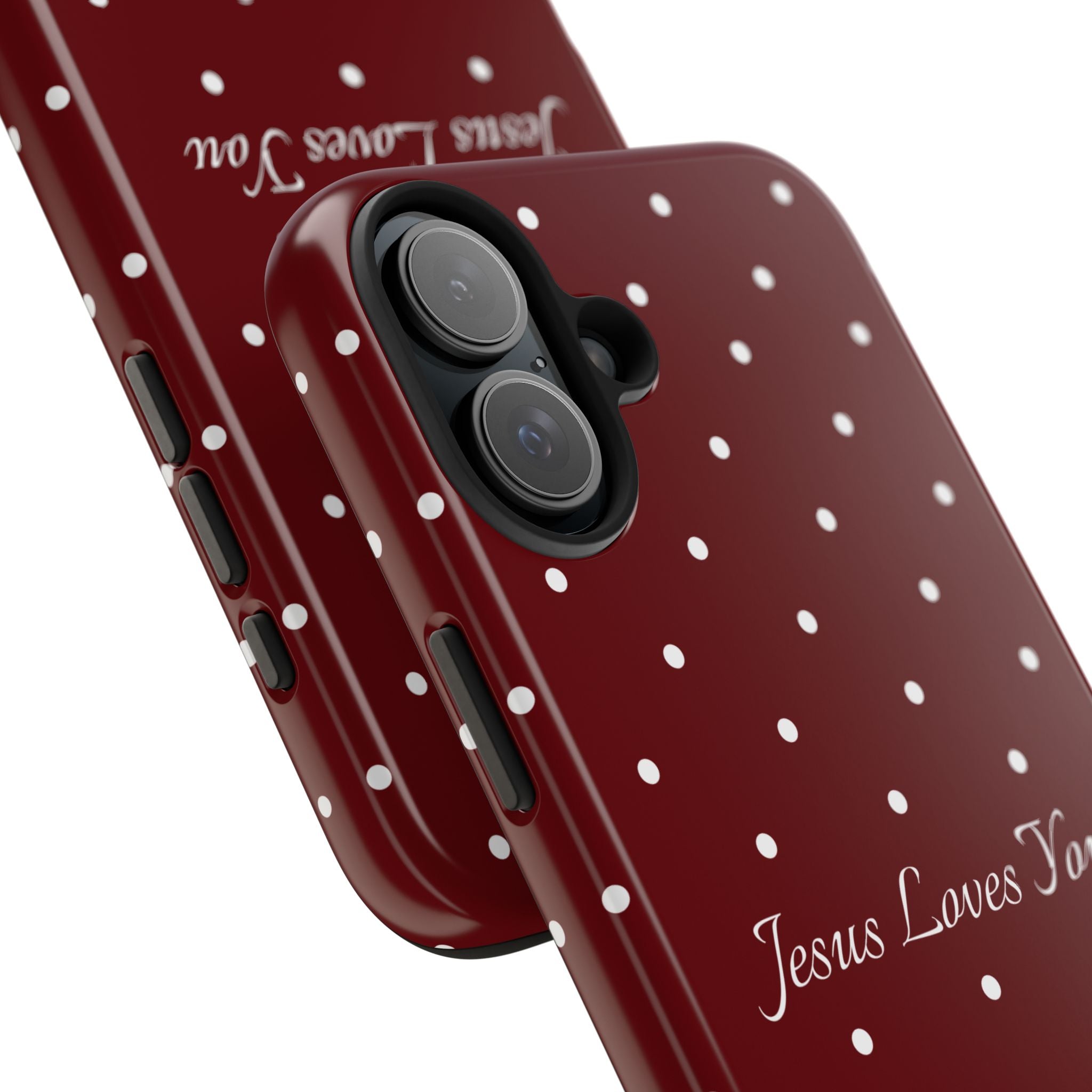 Dark Red and White Polka Dot Phone Case - Jesus Loves You Protective Phone Case